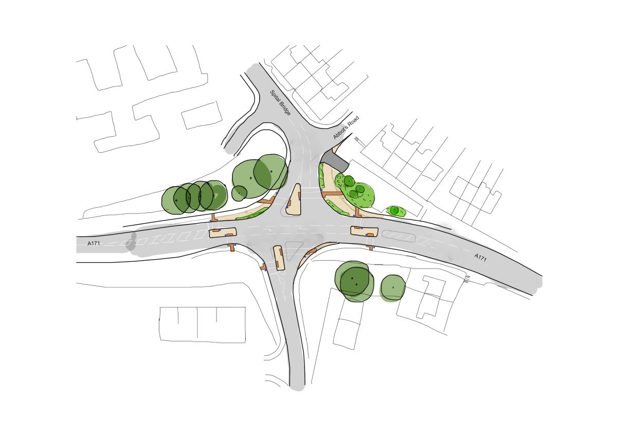A map of Spital junction, Whitby, with street names. Please contact us if you need this information in an accessible format.