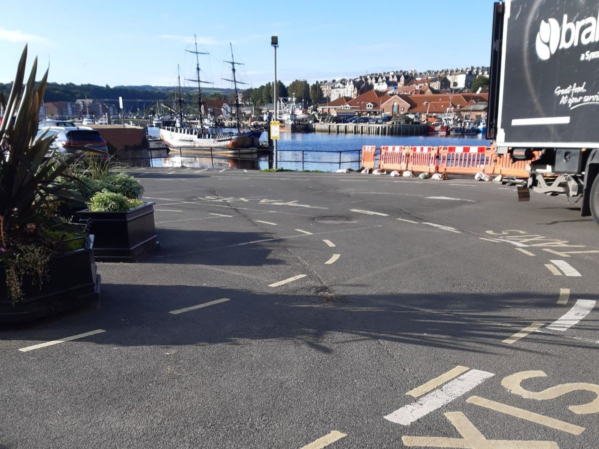 Street view showing Tin Ghaut car park, Whitby.