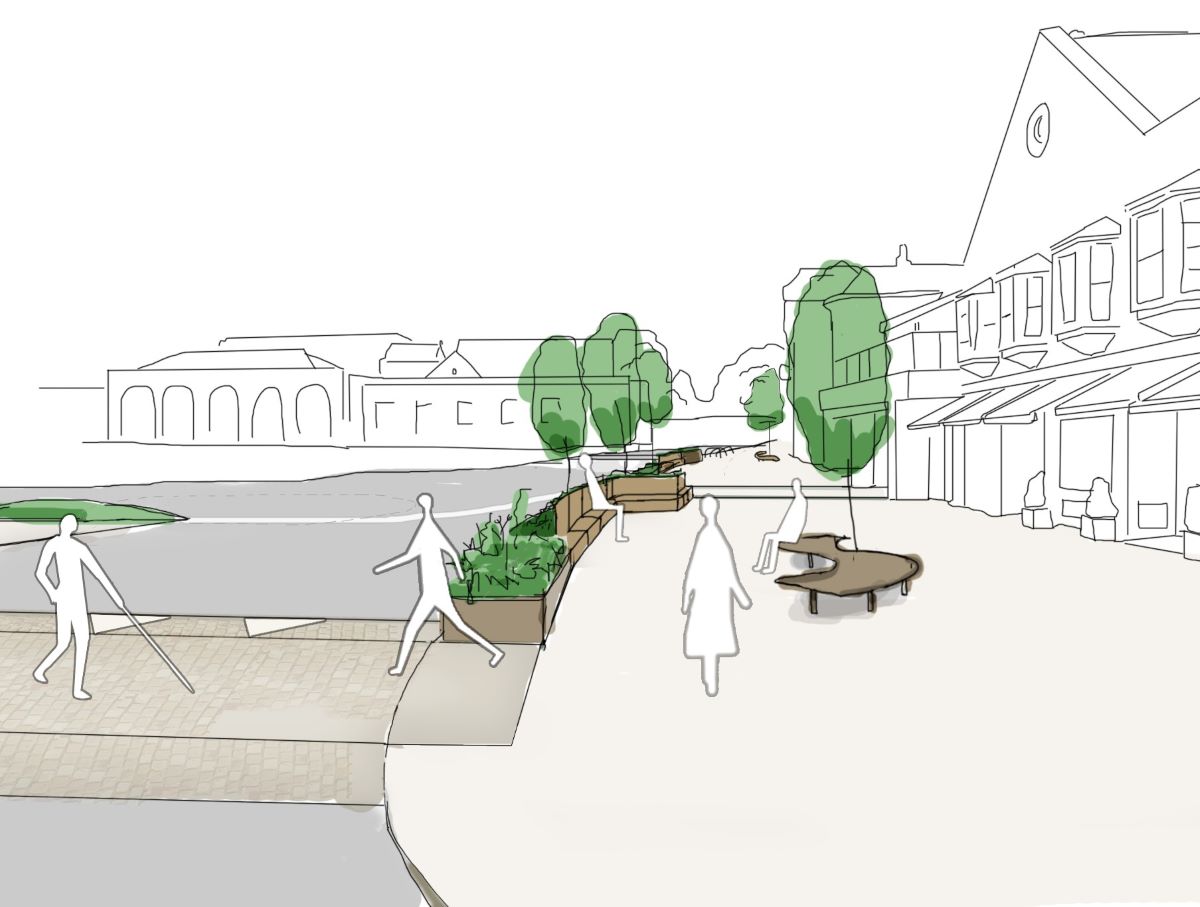 An artist’s sketch showing how the new street arrangement at New Quay Road, Whitby could look, looking towards the train station.