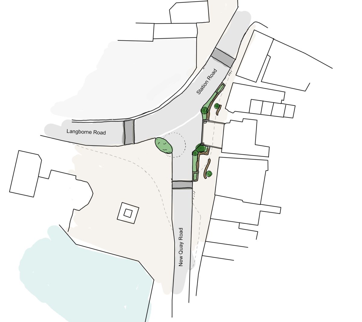 A plan of the road junction of Langborne Road, Station Square and New Quay Road, Whitby.