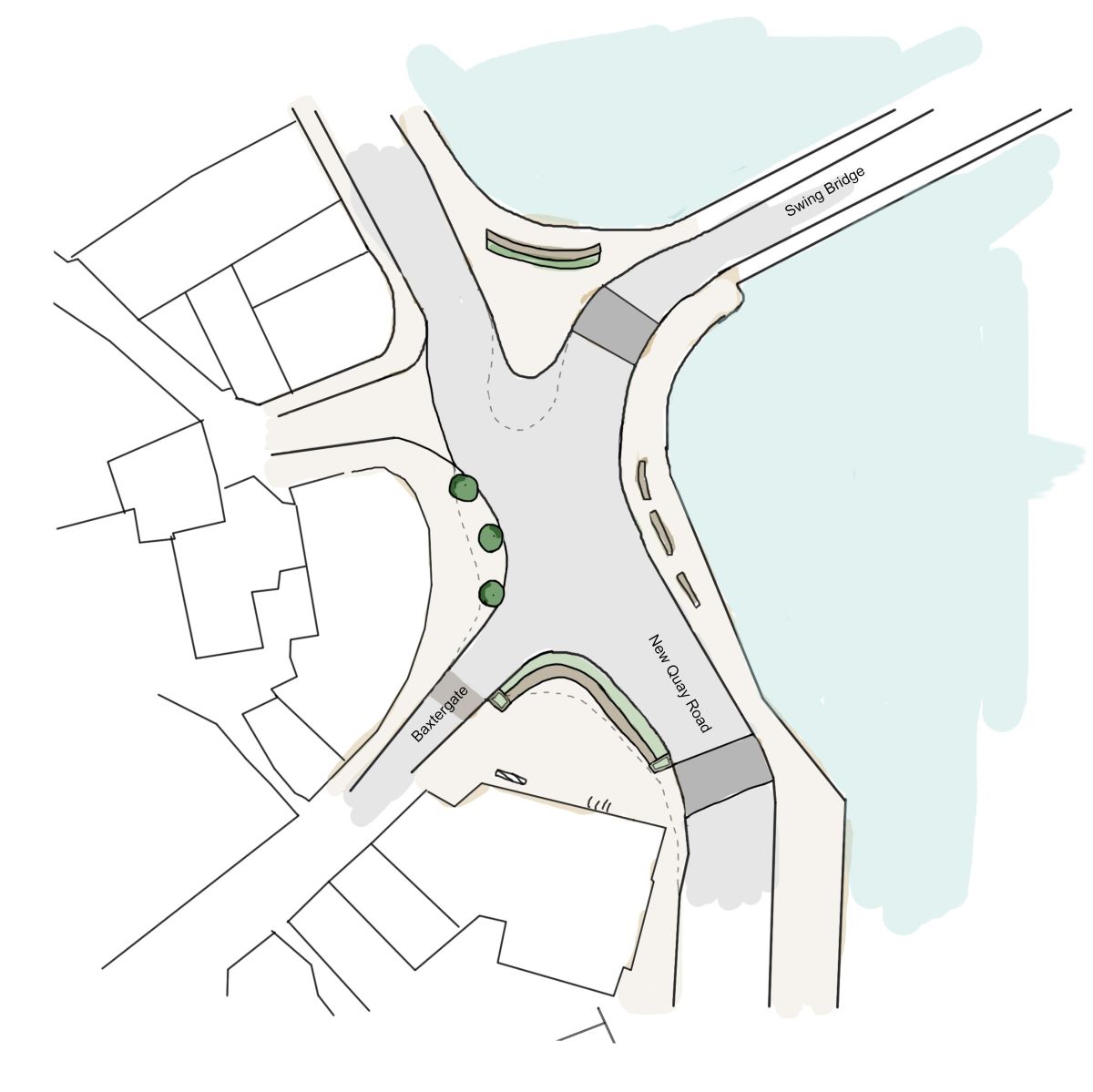 A plan of the proposed new street scene arrangement at New Quay Road, Whitby.