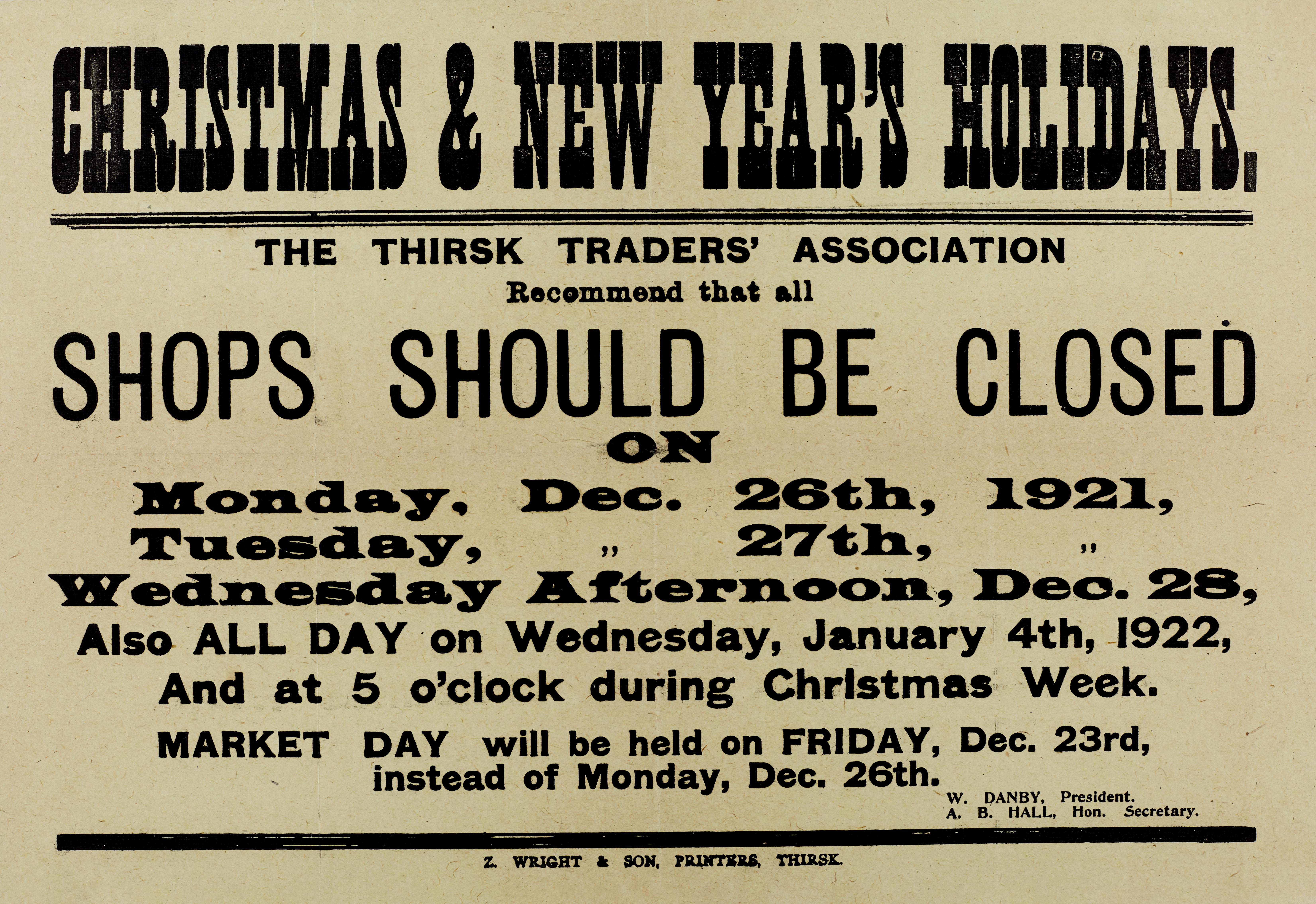 A Thirsk Traders’ Association Christmas notice