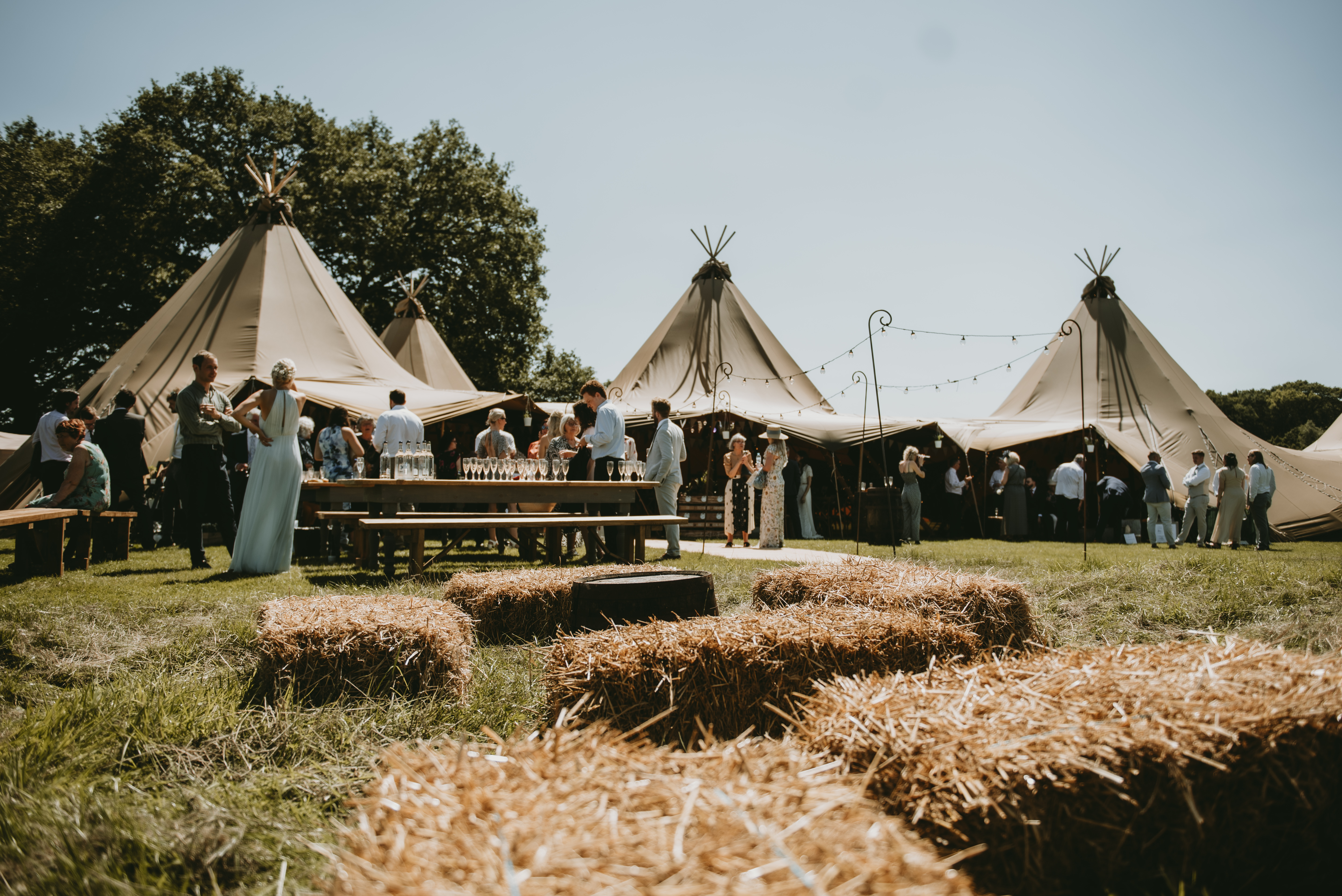 Tipi's at Escrick Park Estate, outside in the sun for an outside wedding