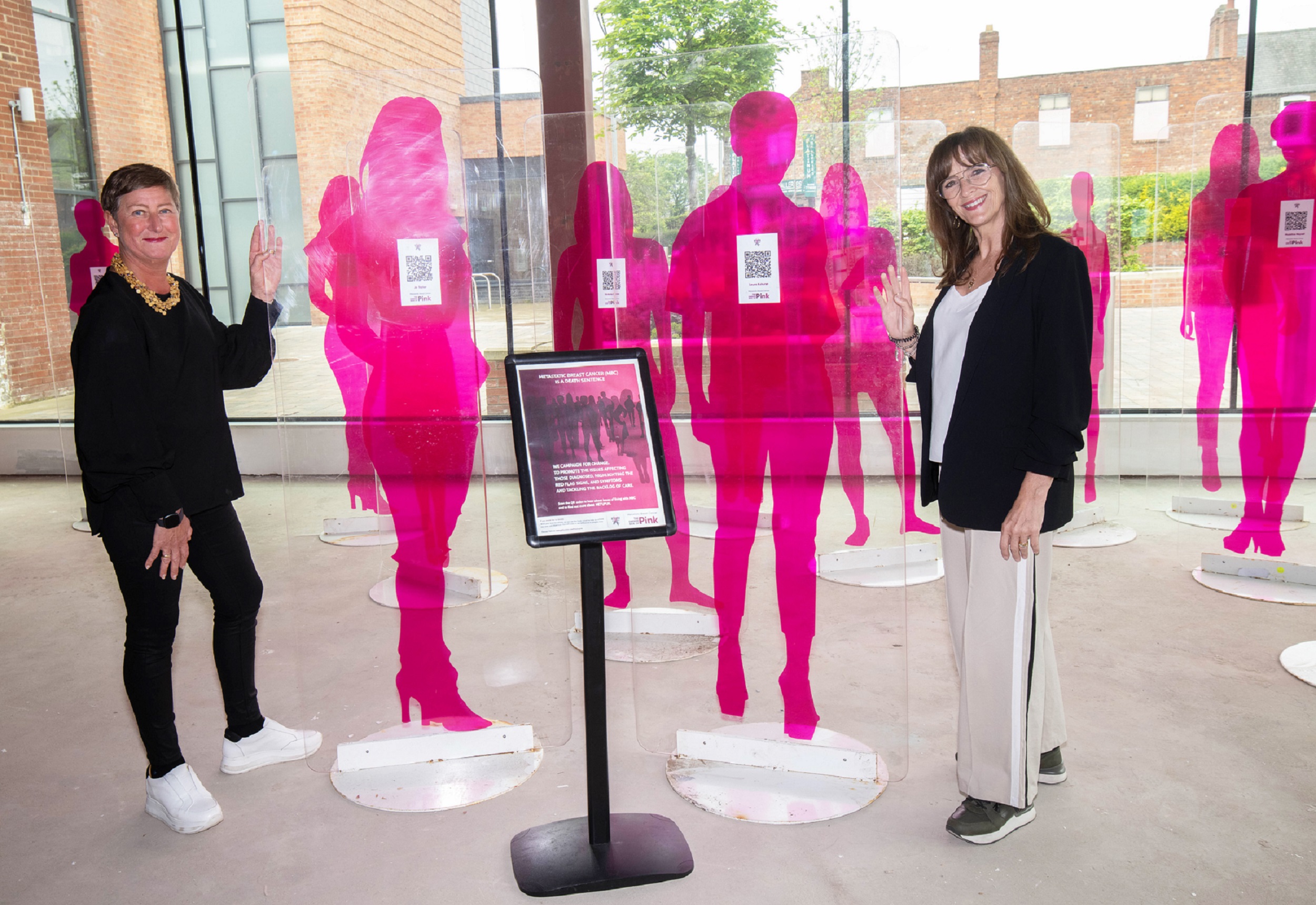 Jo Taylor (right) and Laura Ashurst at ‘The Darker Side of Pink’ exhibition which is on display at Treadmills in Northallerton until 3 June.