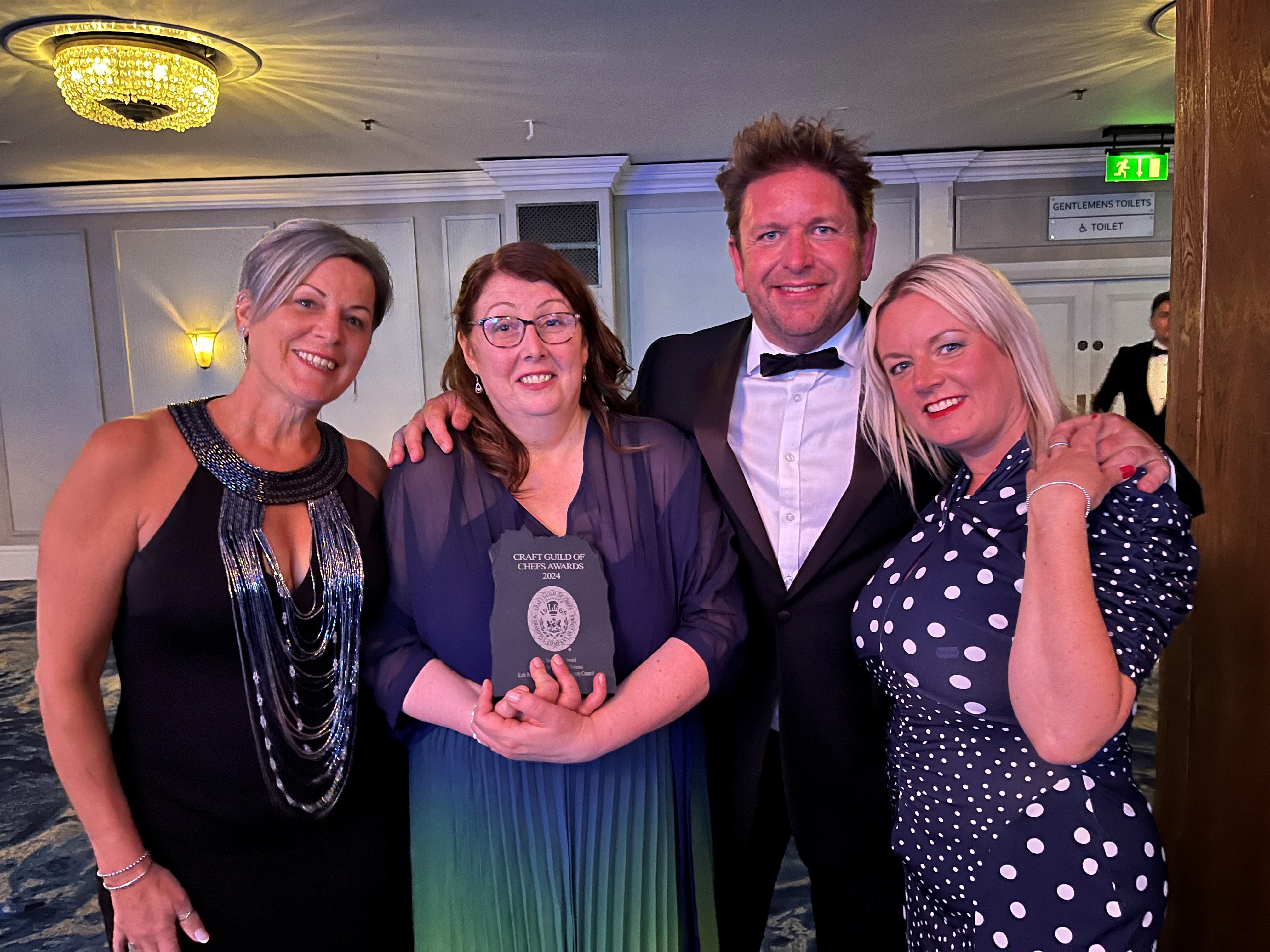 North Yorkshire Council’s quality manager Joanne Simpson, Katherine Breckon, chef and television presenter James Martin and the council’s training and development officer, Tracy Usher.