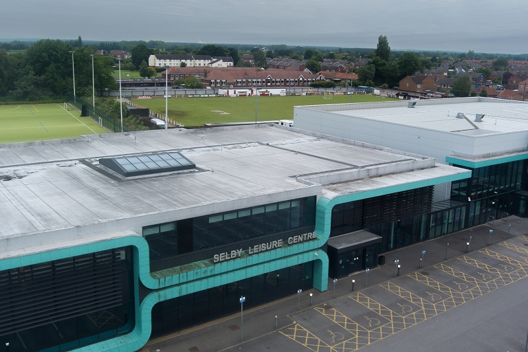 Aerial view of the front of Selby Leisure Centre