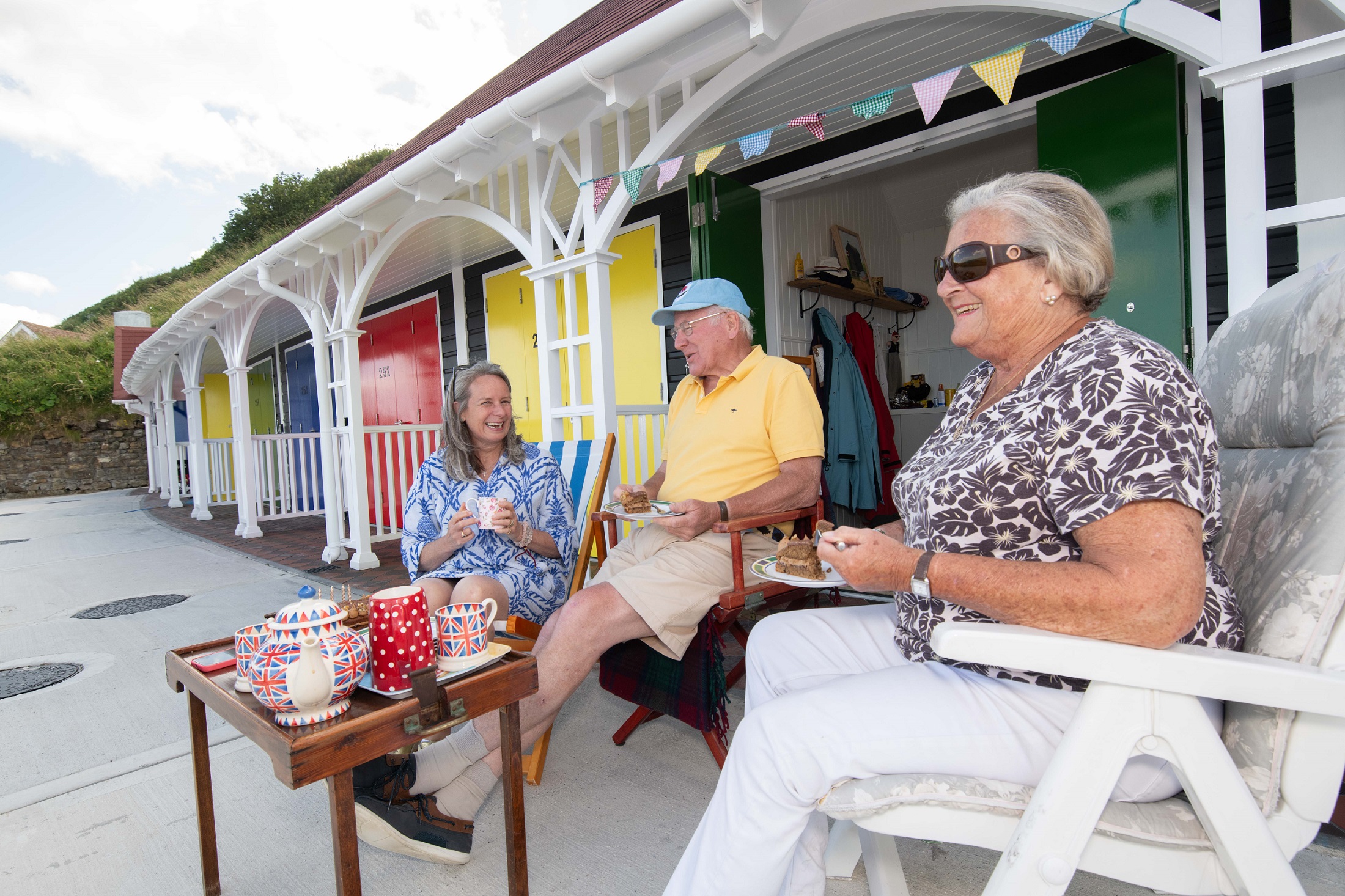 Martin and Jenny Johnson and their daughter, Lisa, enjoy one of the new chalets.