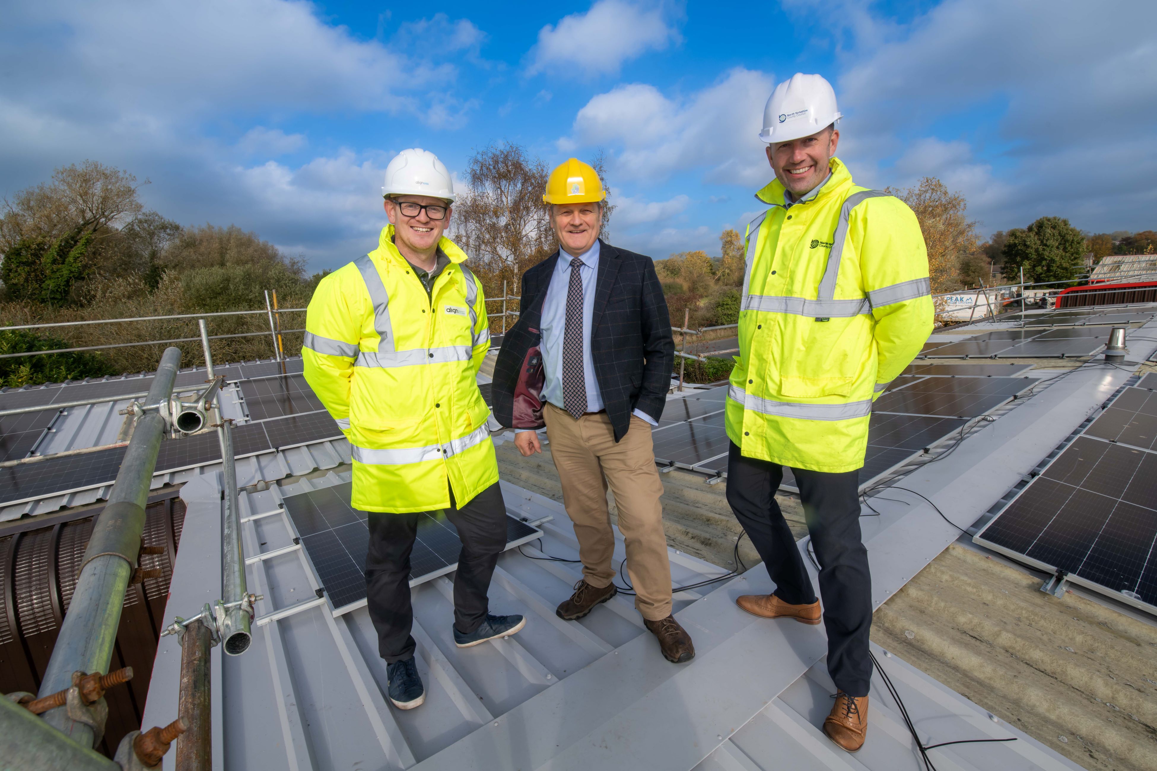 Executive member for managing the environment Cllr Greg White, centre, with Align Property Partners electrical engineer Alistair McLelland the council’s senior project delivery manager Christopher Davies at Westgate Carr Road industrial estate in Pickering.