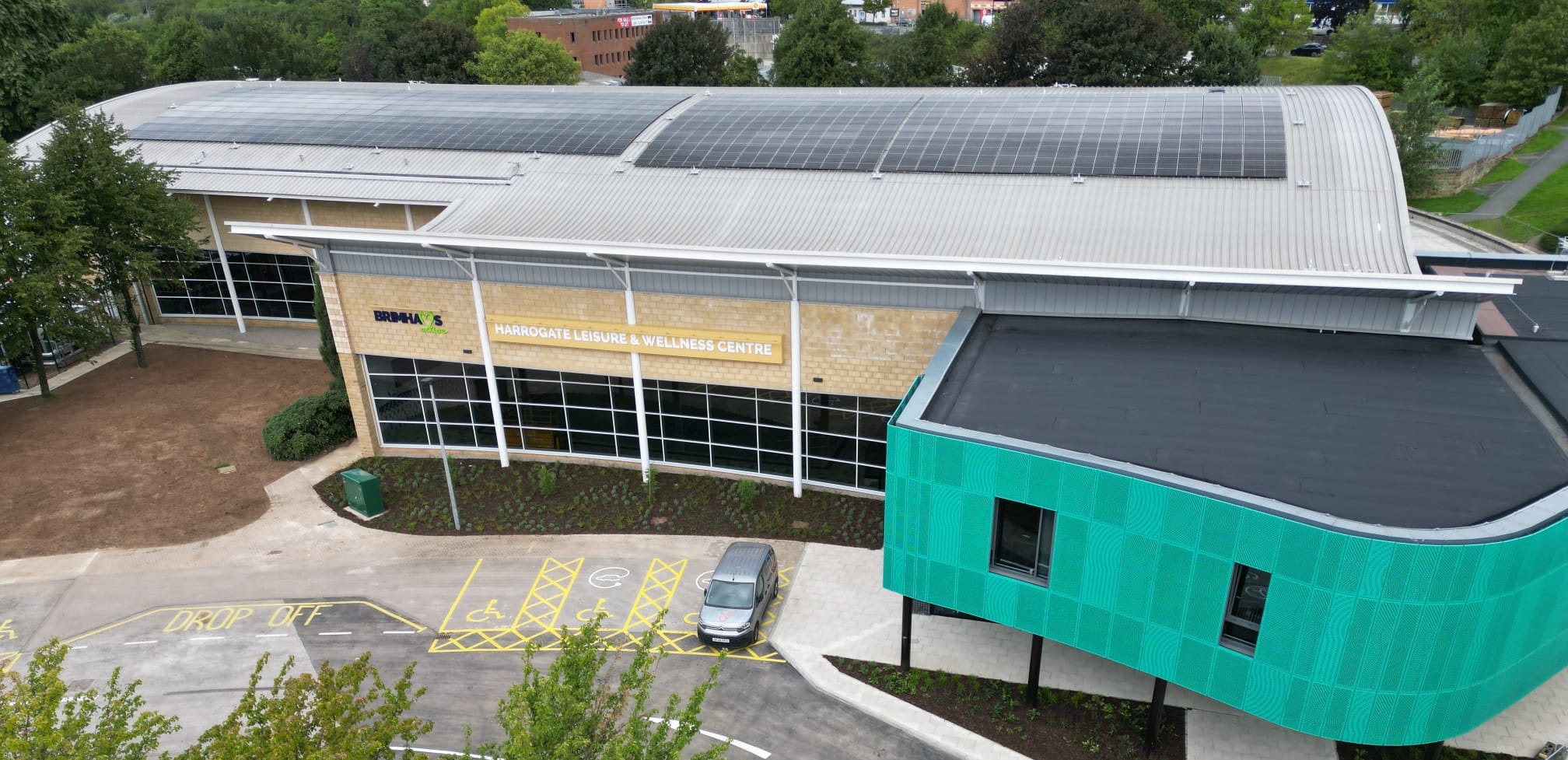 An aerial view of Harrogate Leisure and Wellbeing Hub