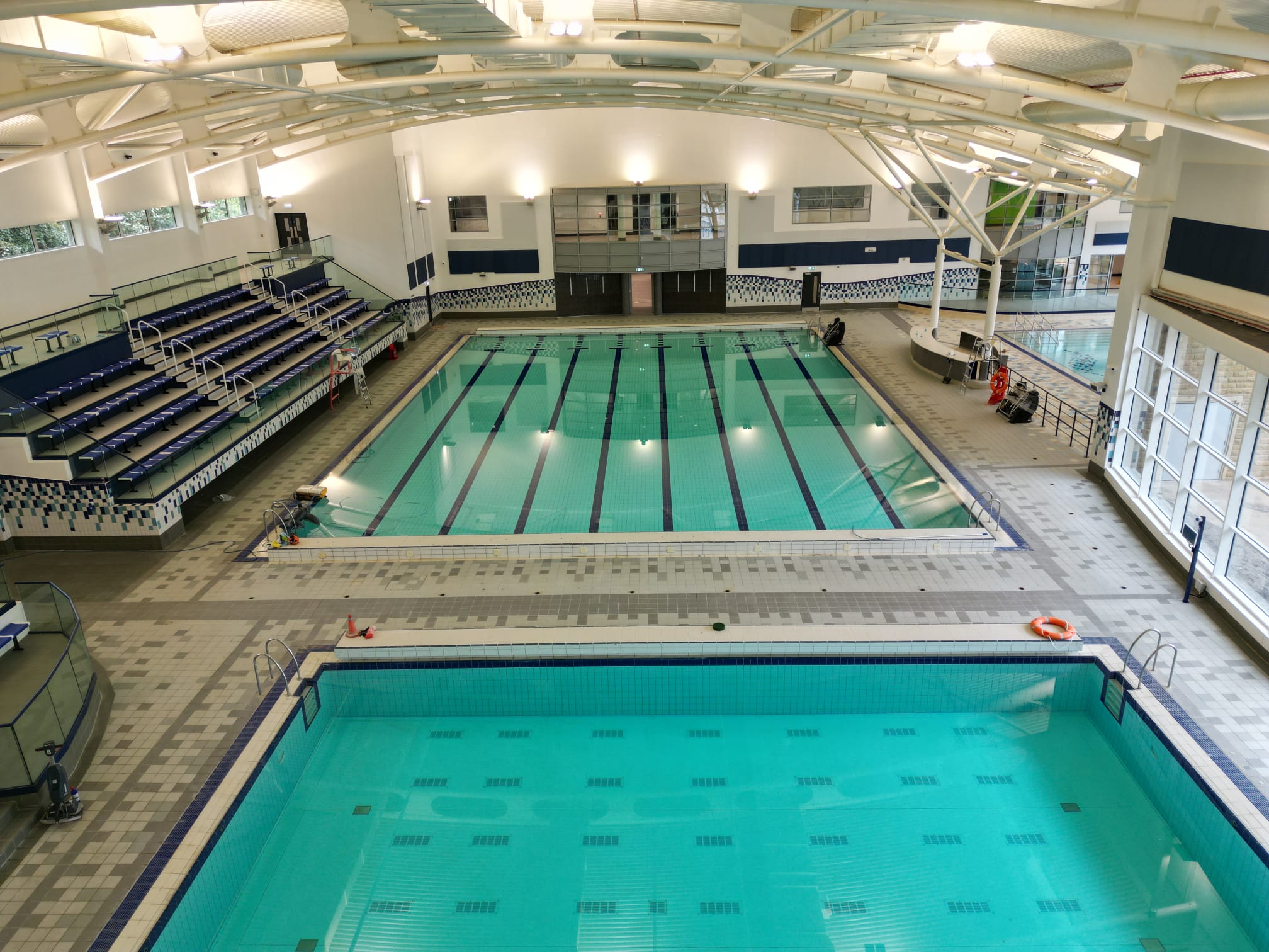 An aerial view of Harrogate Leisure and Wellbeing Hub's two swimming pools