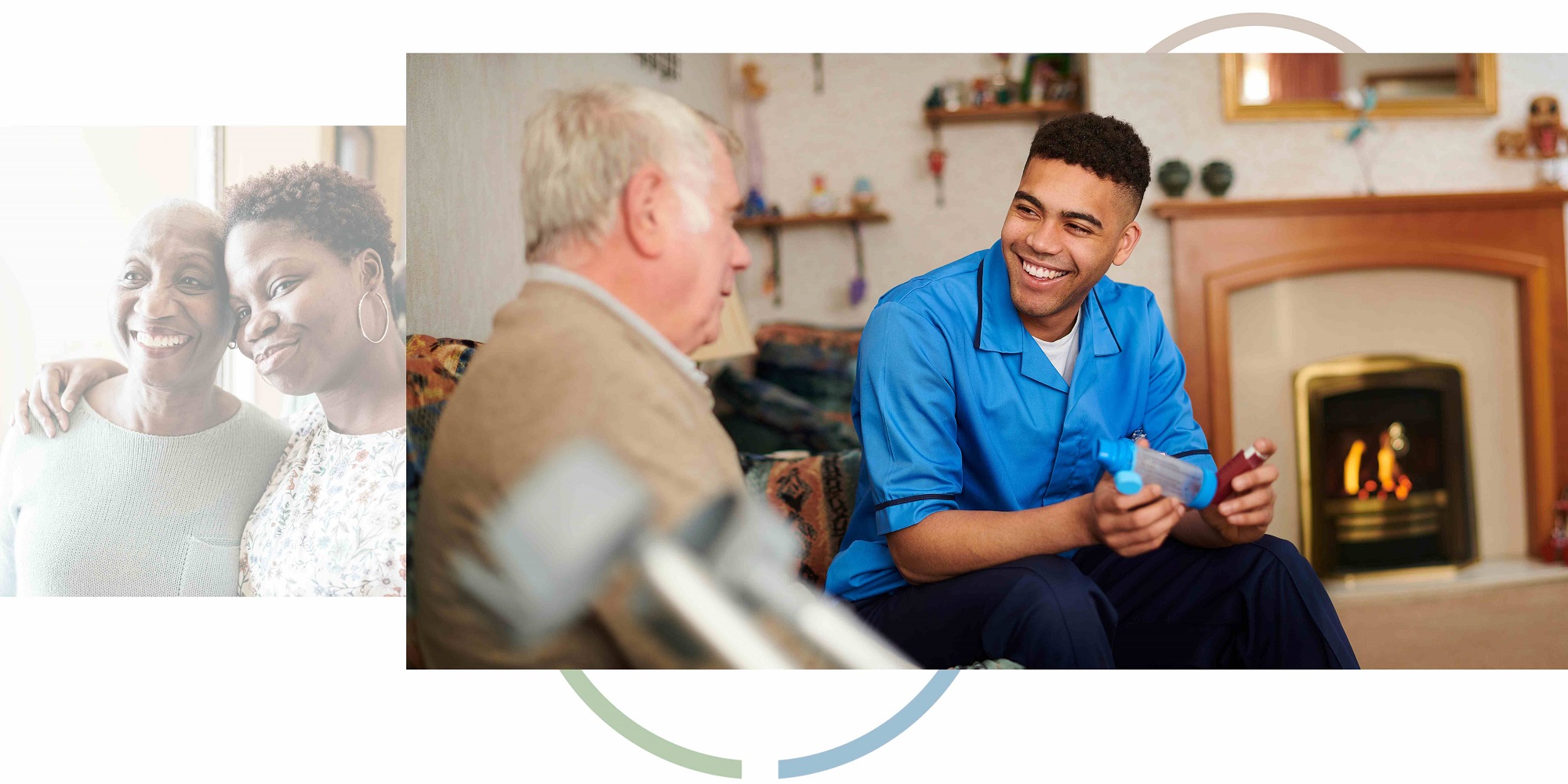 HAS worker and elderly man sat on the sofa having the conversation.