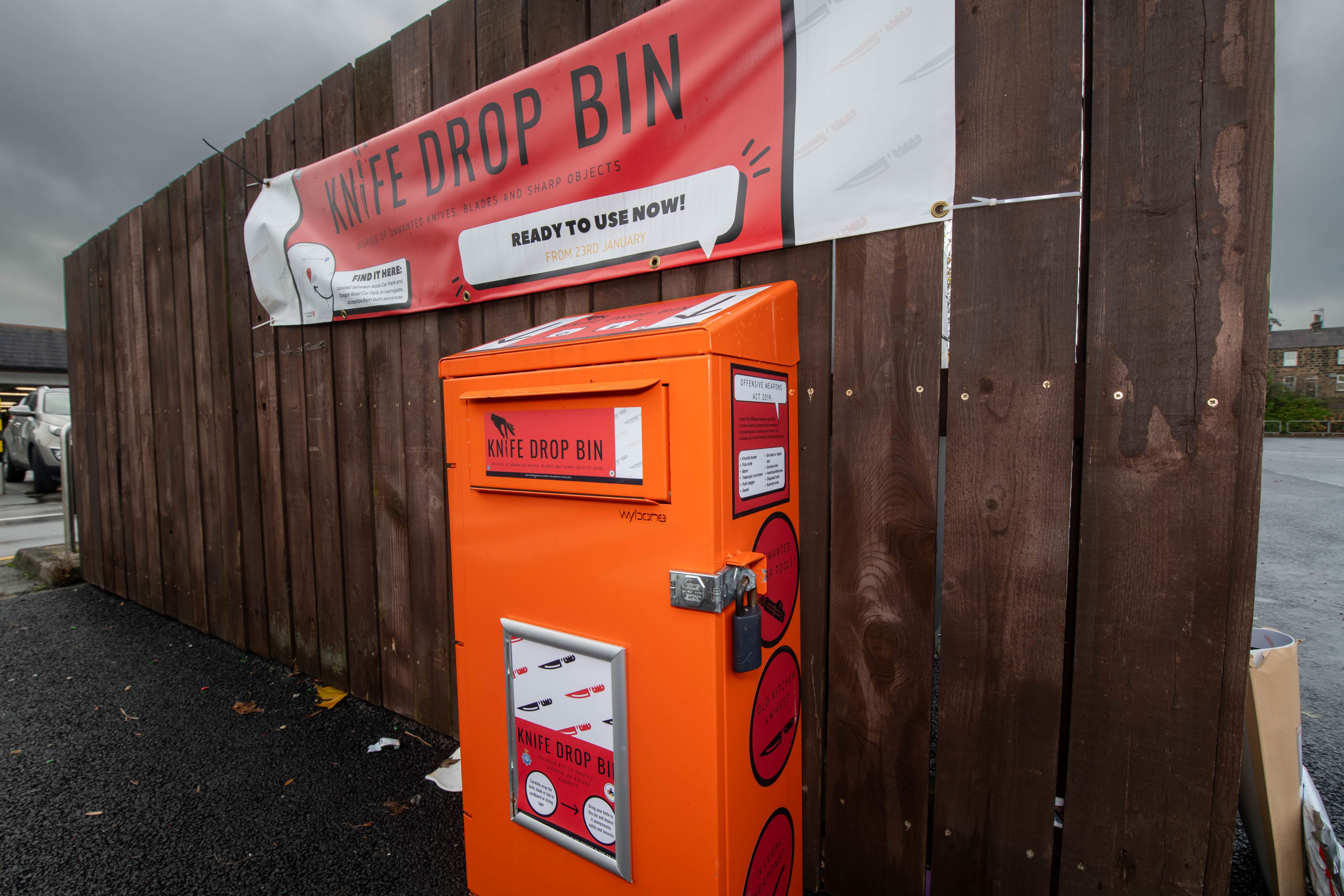 The knife bin in Dragon Road car park in Harrogate. To date, more than 1,630 knives and bladed instruments have been deposited here.