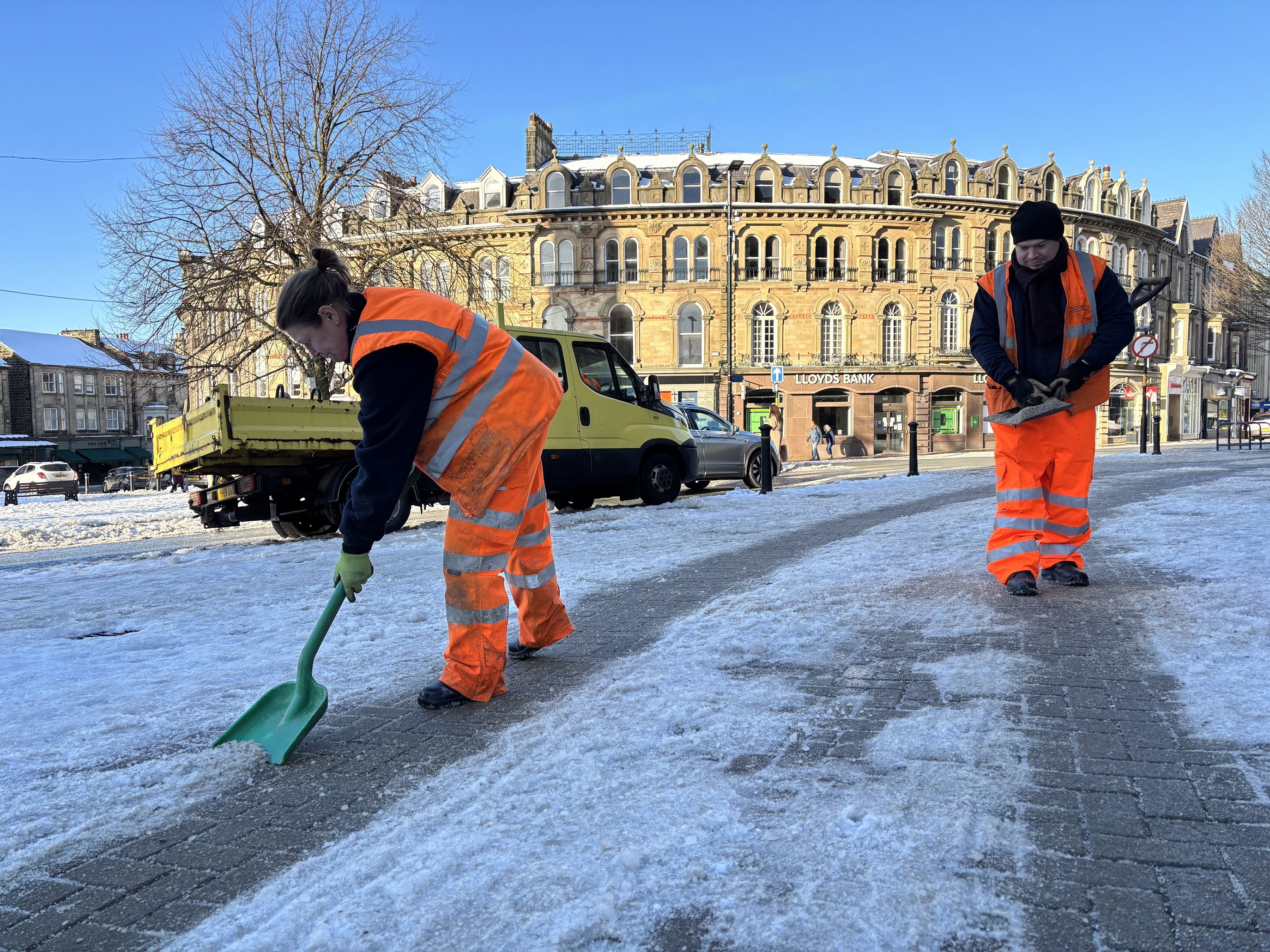Clearing snow and ice from streets in Harrogate