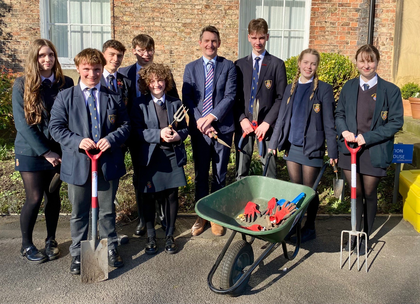 Group of students from Ripon Grammar School getting ready to plant trees