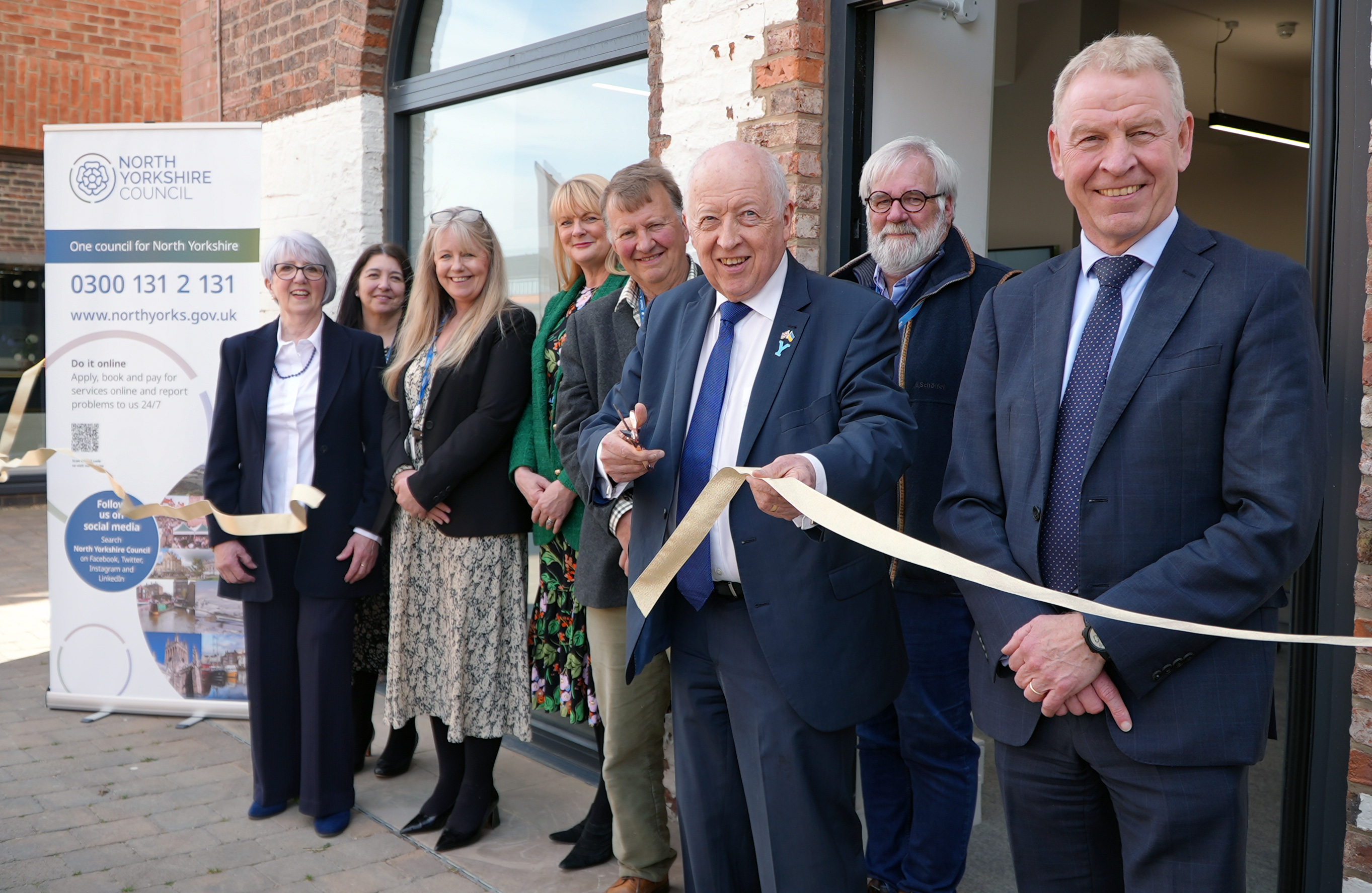 From left to right, Cllr Caroline Dickinson, North Yorkshire Council’s assistant director for customer, revenue and benefits, Margaret Wallace, the council’s head of customer services front-facing operations, Sarah Foley, Cllr Annabel Wilkinson, Cllr David Hugill, council leader Cllr Carl Les, Cllr Peter Wilkinson, and the council’s chief executive, Richard Flinton, at the official launch of the new customer services hub in Northallerton. 