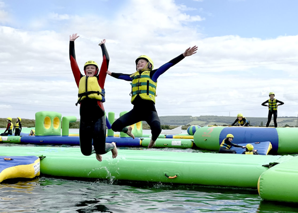 Children enjoying the warrior course at North Yorkshire Water Park