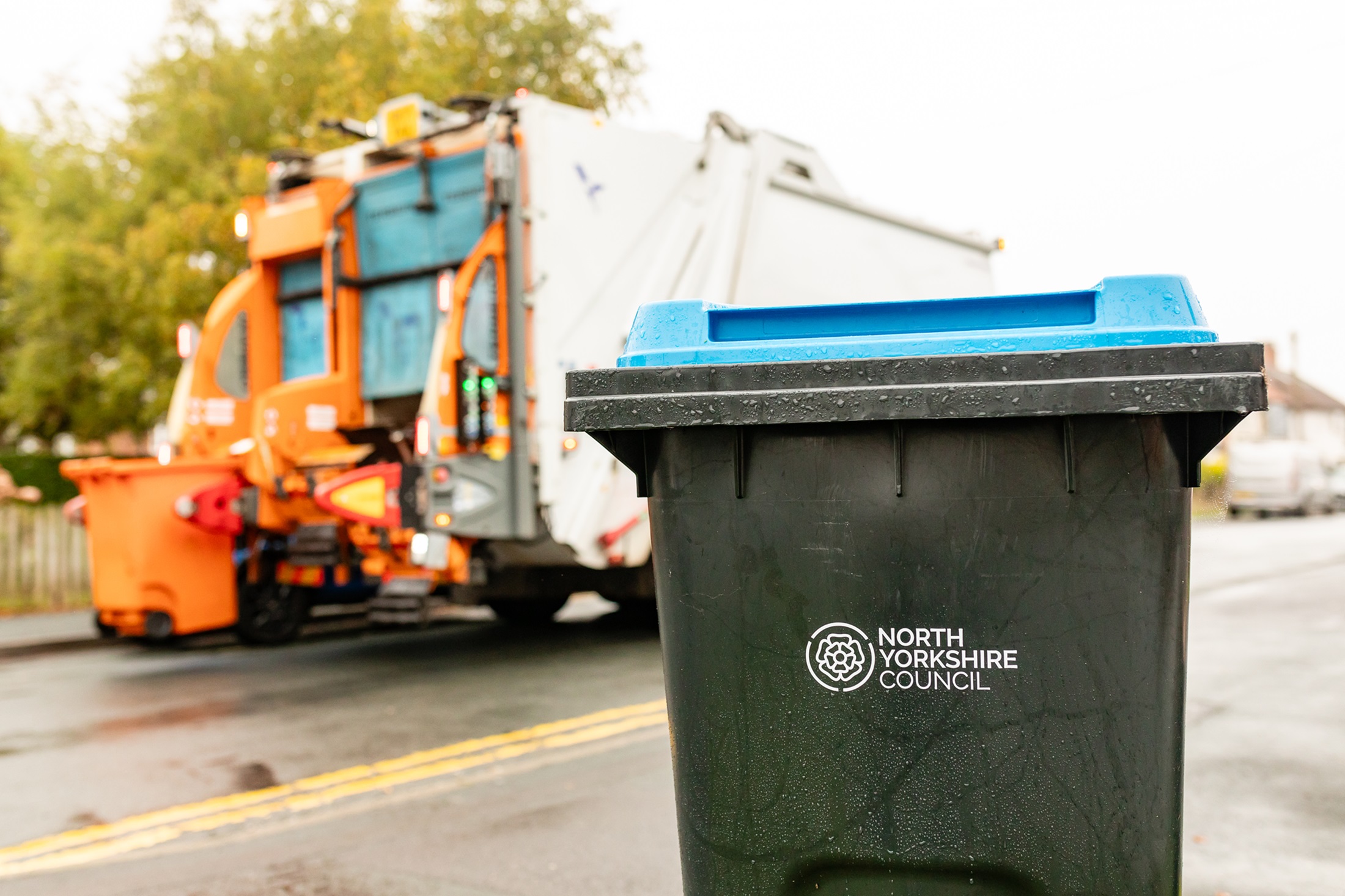 A bin in front of a bin lorry
