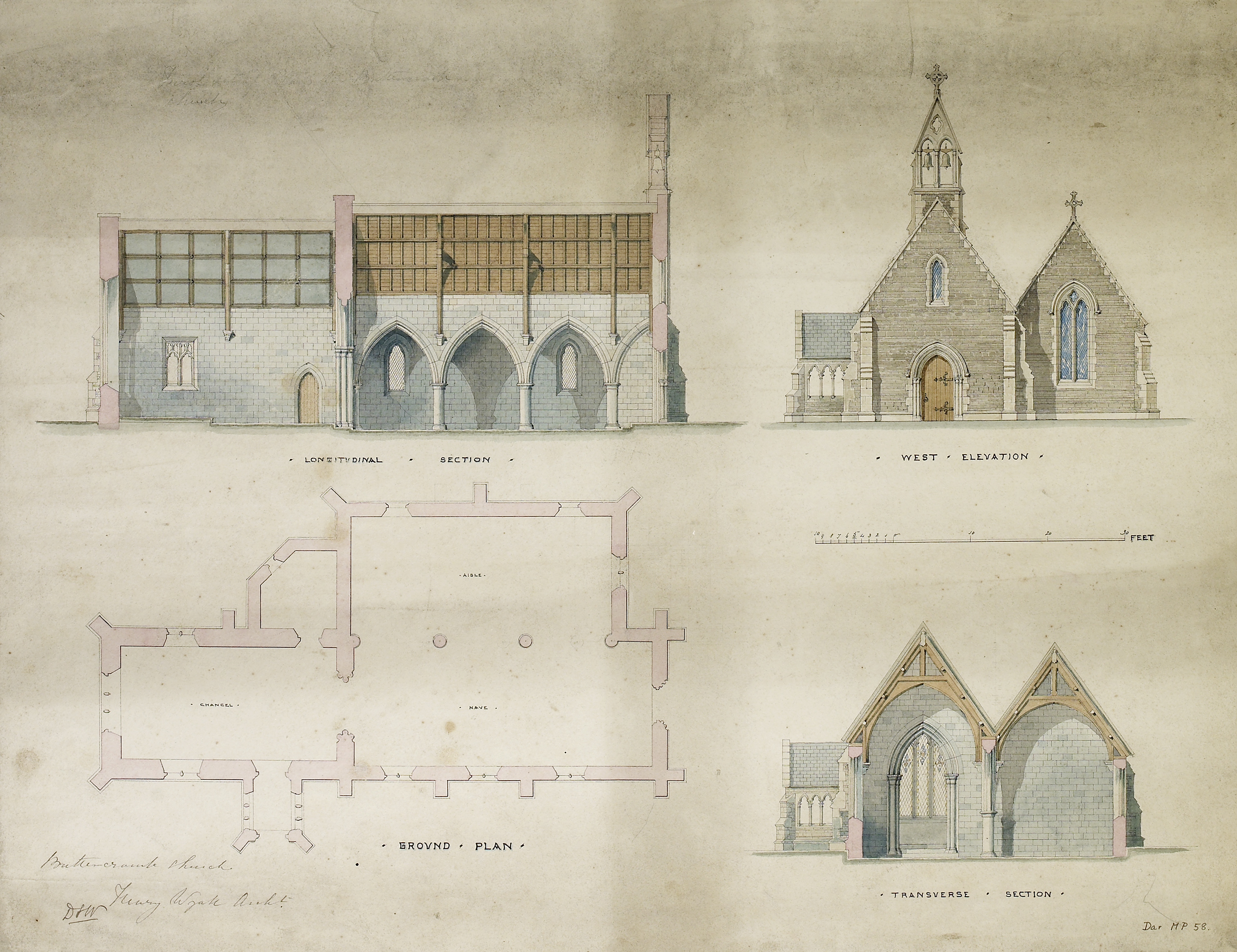 An historic plan of Buttercrambe church. From the Darley of Aldby archive