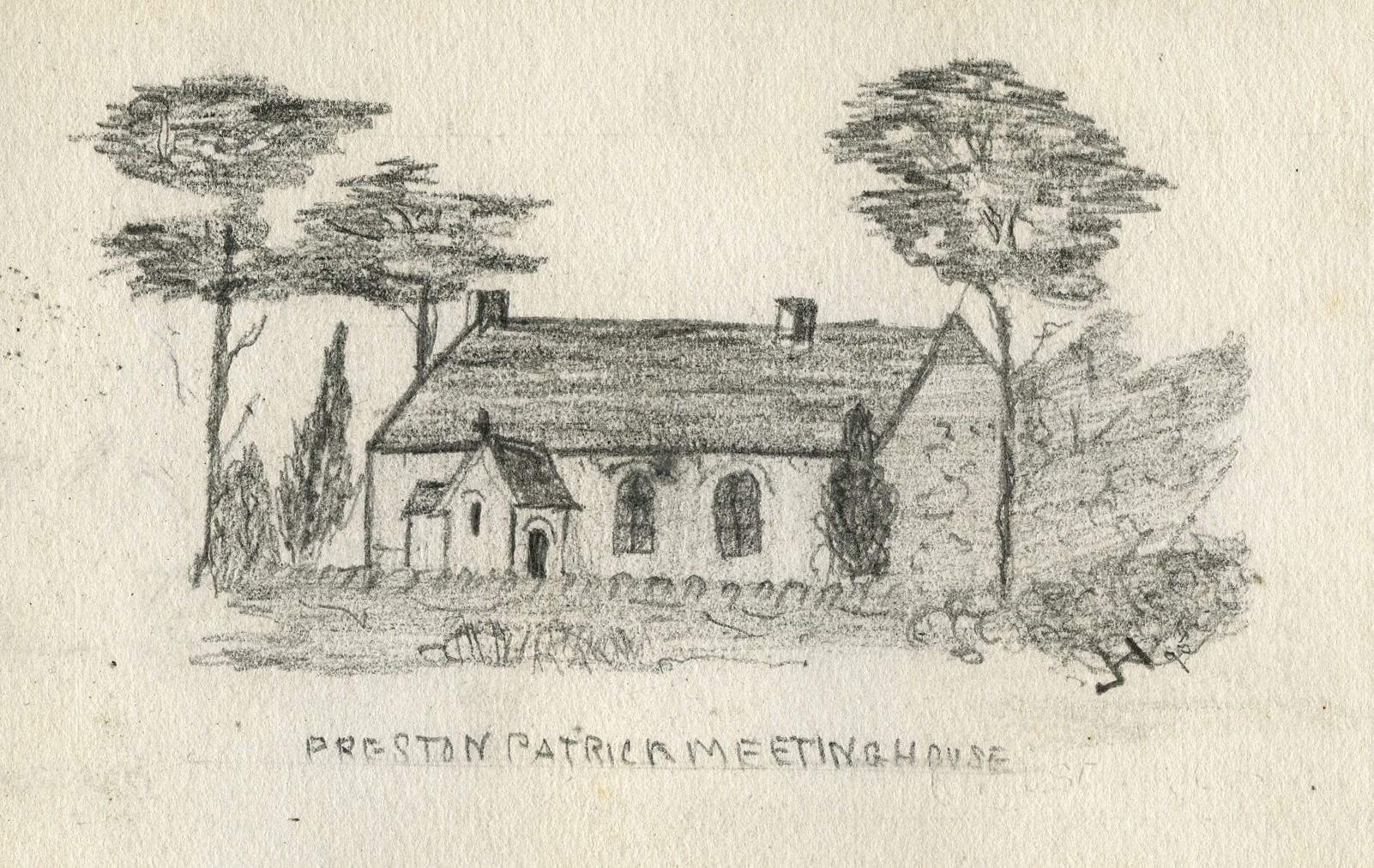Sketch of the Friends’ (Quaker) Meeting House at Preston Patrick in Cumbria, circa 1868. From Thomas Lord’s collection