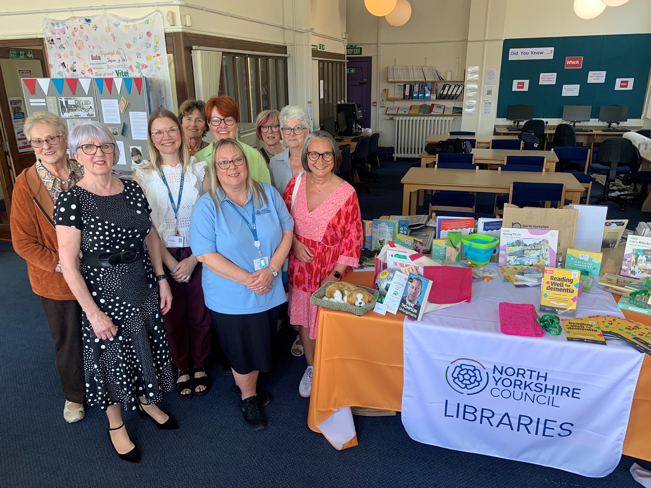 North Yorkshire Council’s member champion for older people, Cllr Caroline Dickinson (second left), with library staff and visitors at the launch event at Skipton Library.