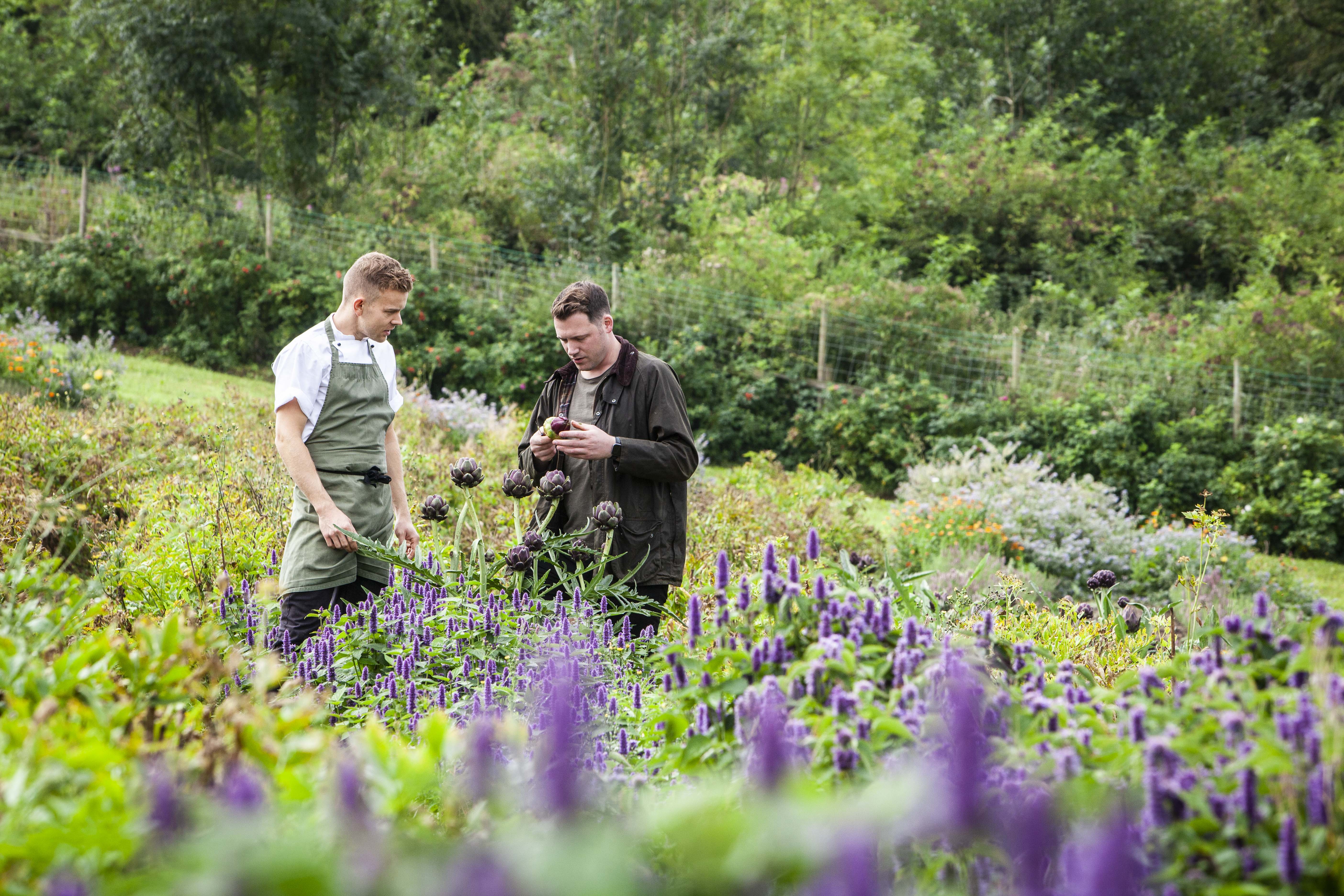 Tommy Banks and team member in the garden at the Black Swan