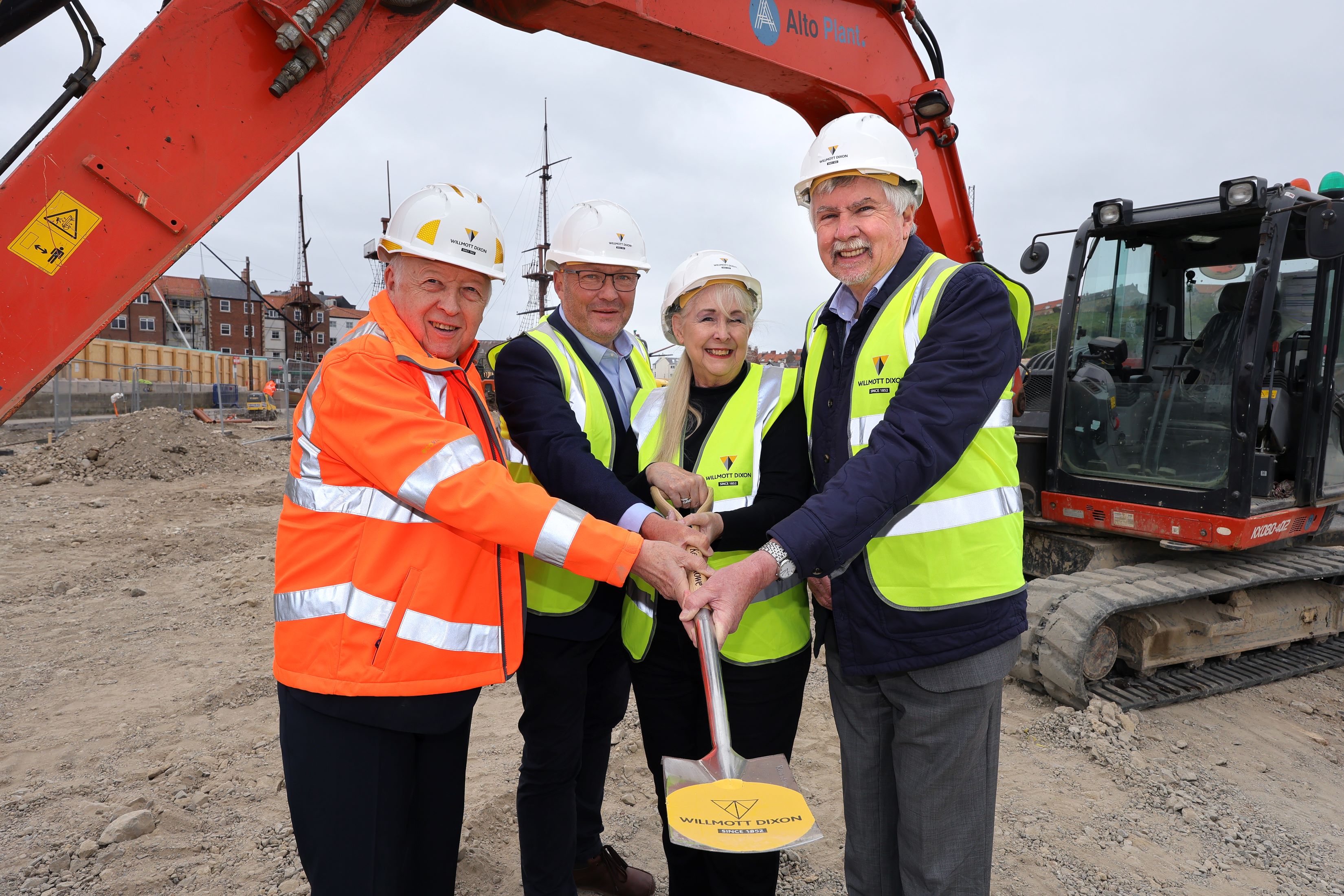 Leading figures behind the Whitby Maritime Training Hub have conducted a site visit with construction well underway. From left, North Yorkshire Council leader Cllr Carl Les, Cllr Phil Trumper who represents the Whitby West division, Linda Wild of the project’s steering group, and Cllr Neil