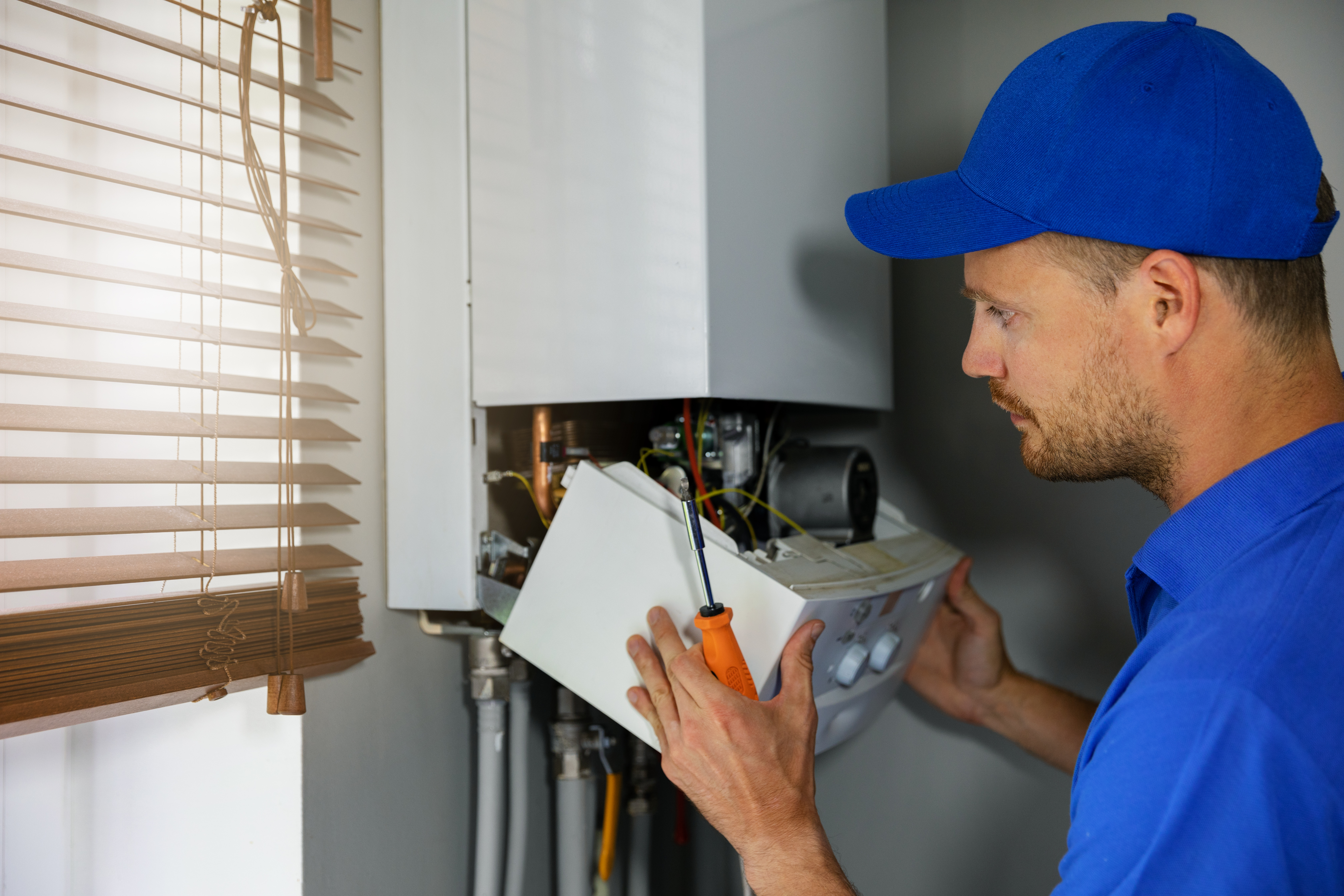 Person fixing a boiler
