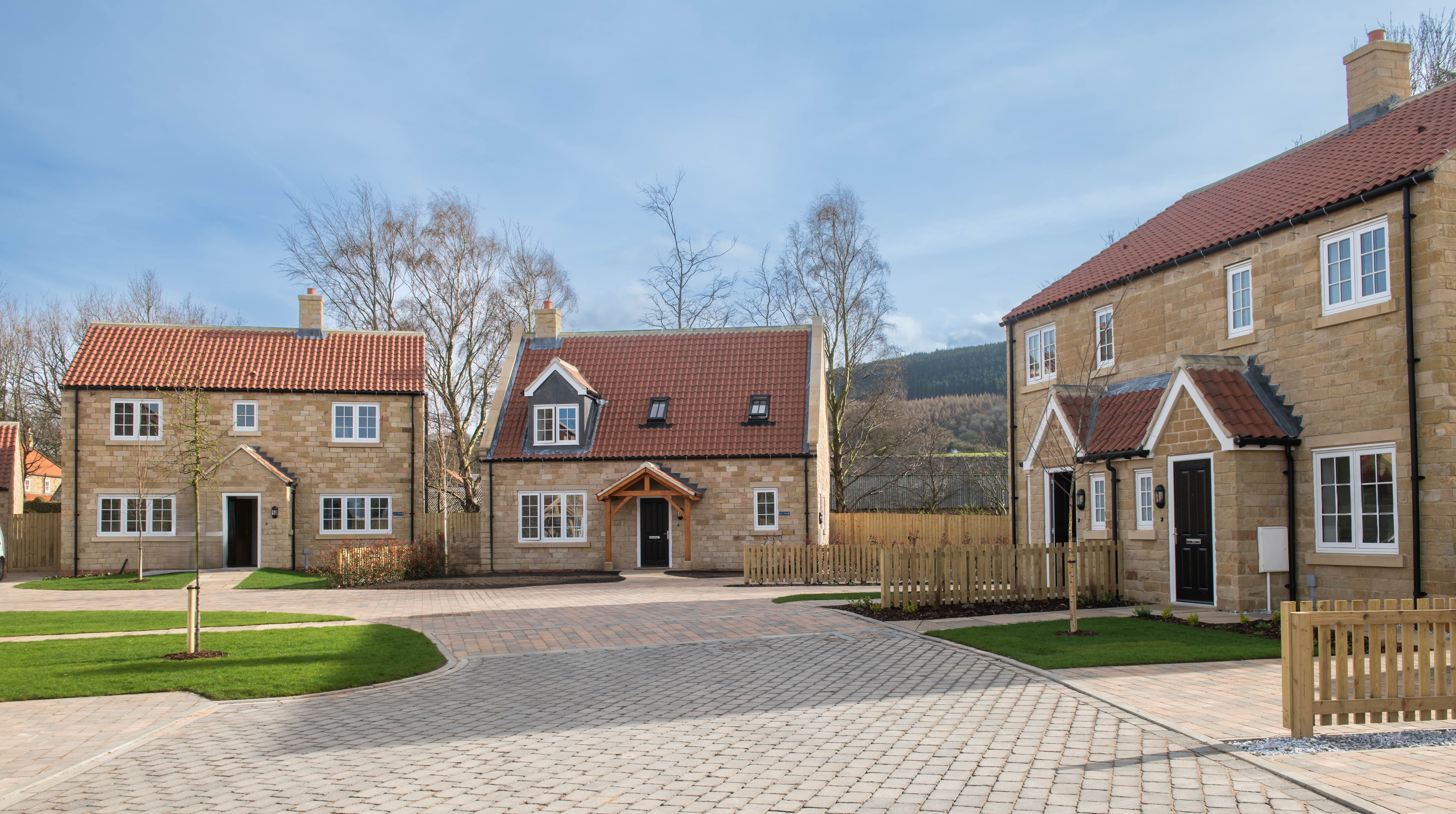 Two new detached homes and two new semi detached homes on block paving on a new development