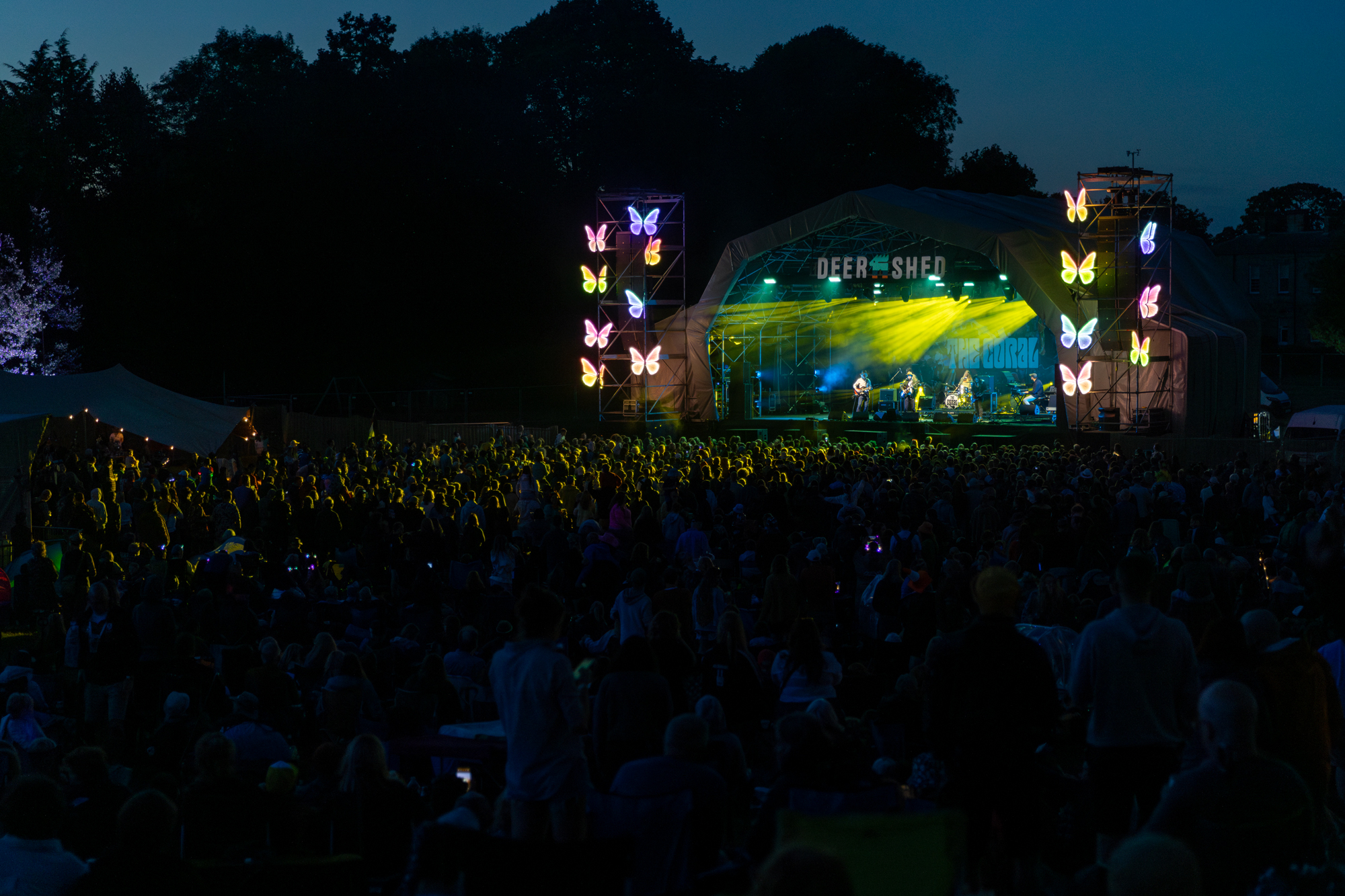 Crowd enjoying a live band at the Deer Shed Festival in the evening