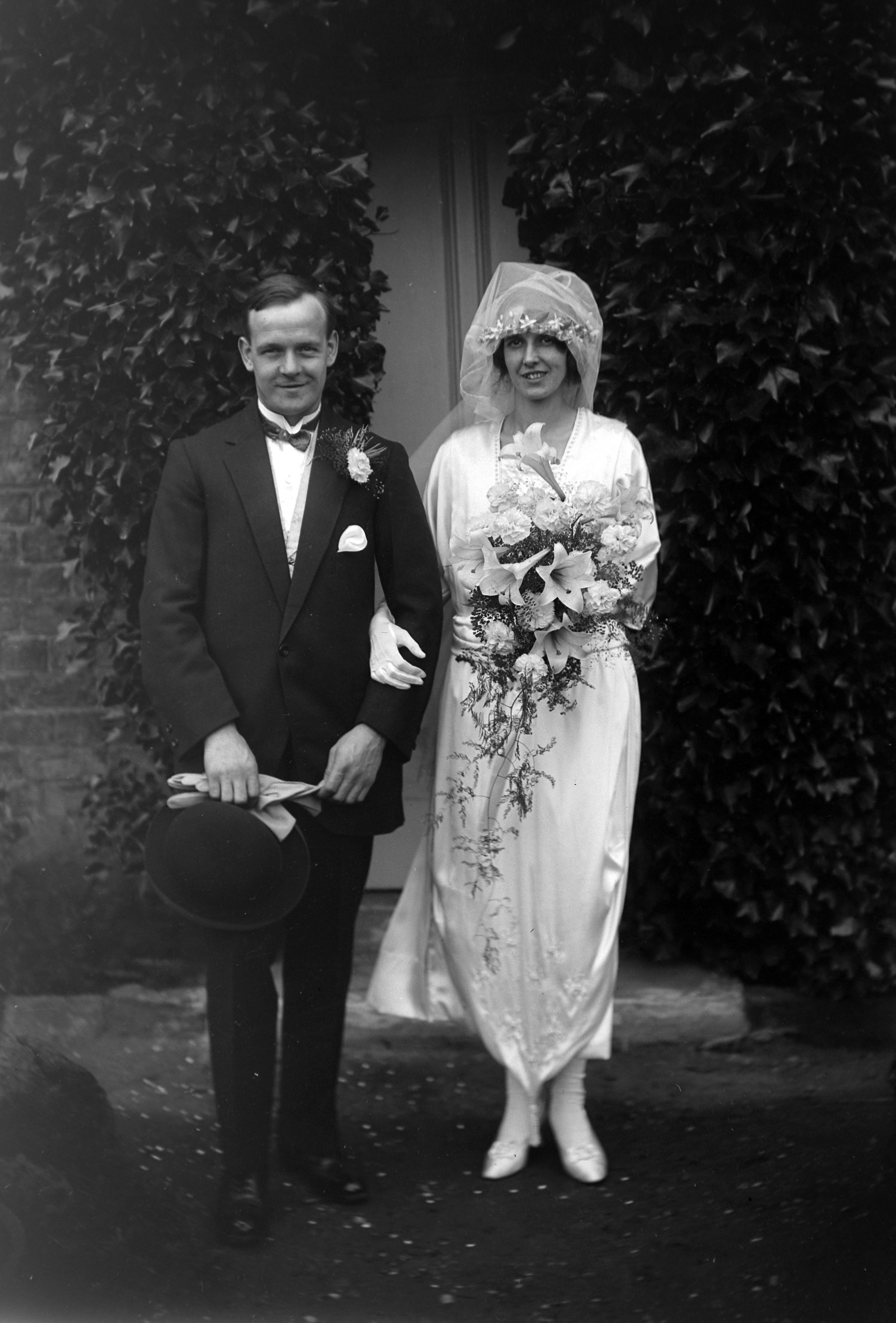 Black and white photo of a Bride and Groom in the 1920s. From the Louisa Kruckenberg photographic collection.