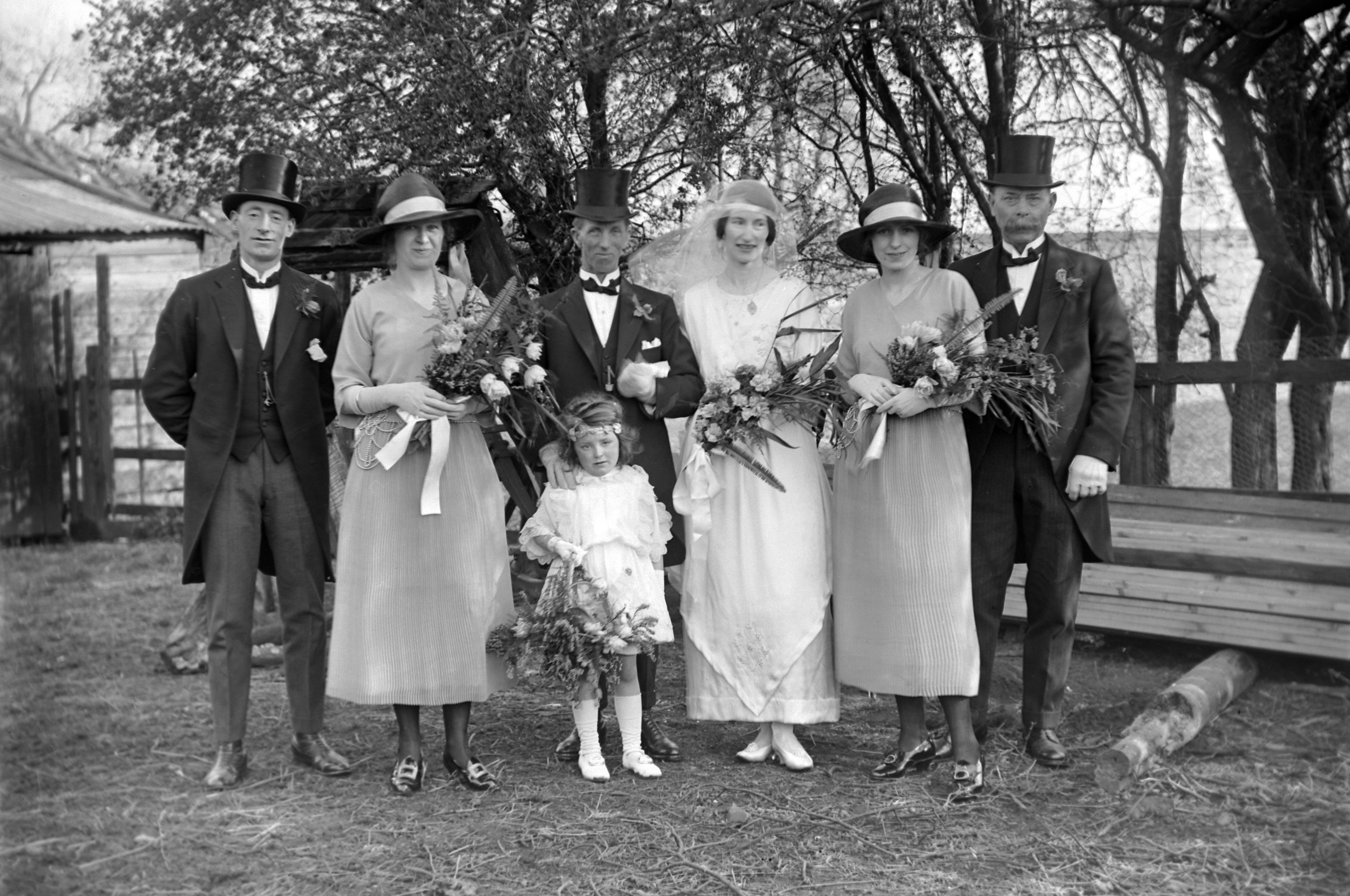 Black and white photo of a Wedding party, Lower Dunsforth, 1920s. From the Louisa Kruckenberg photographic collection.