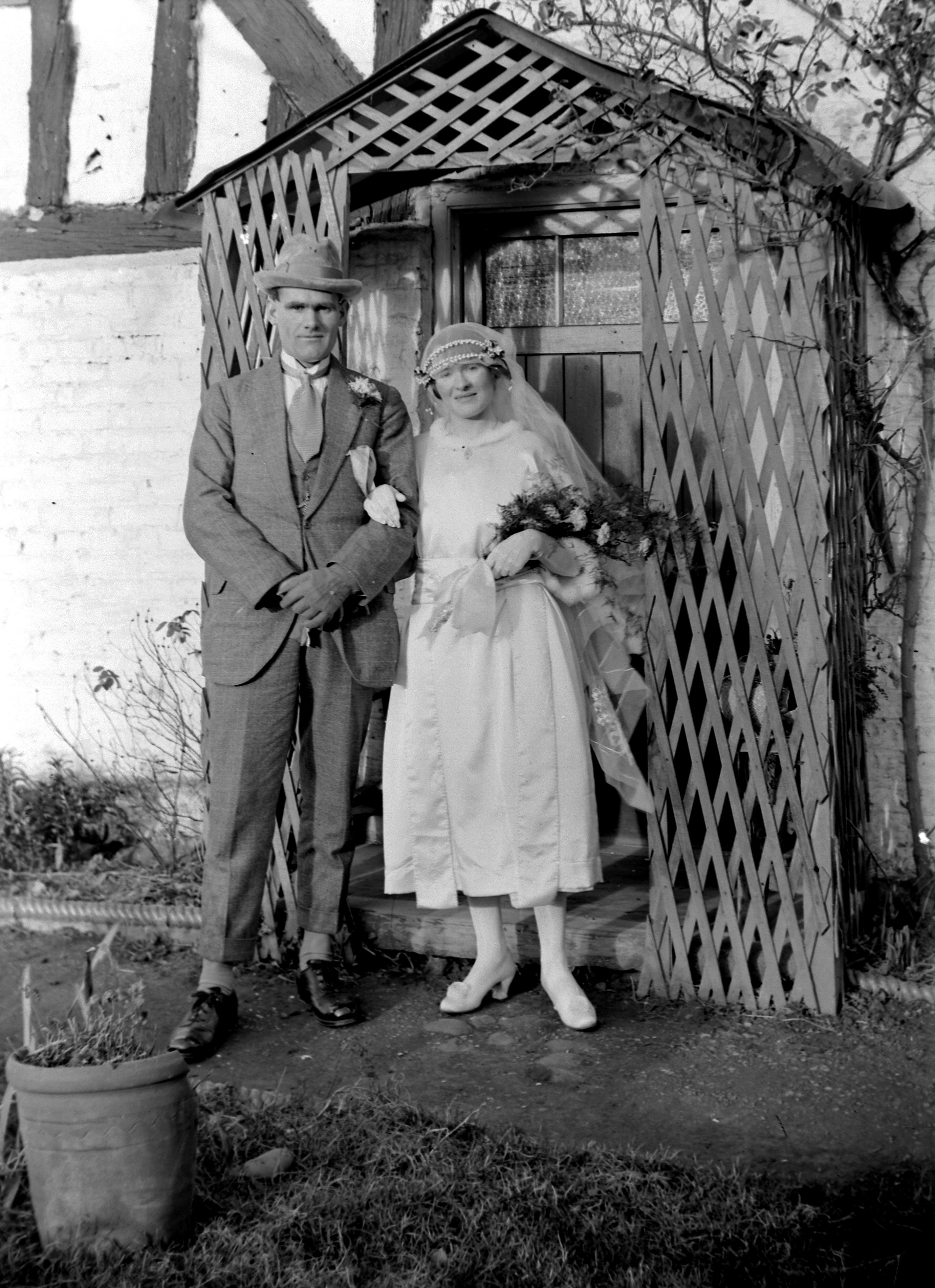 Black and white photo of a Bride and Groom in the 1920s. From the Louisa Kruckenberg photographic collection.