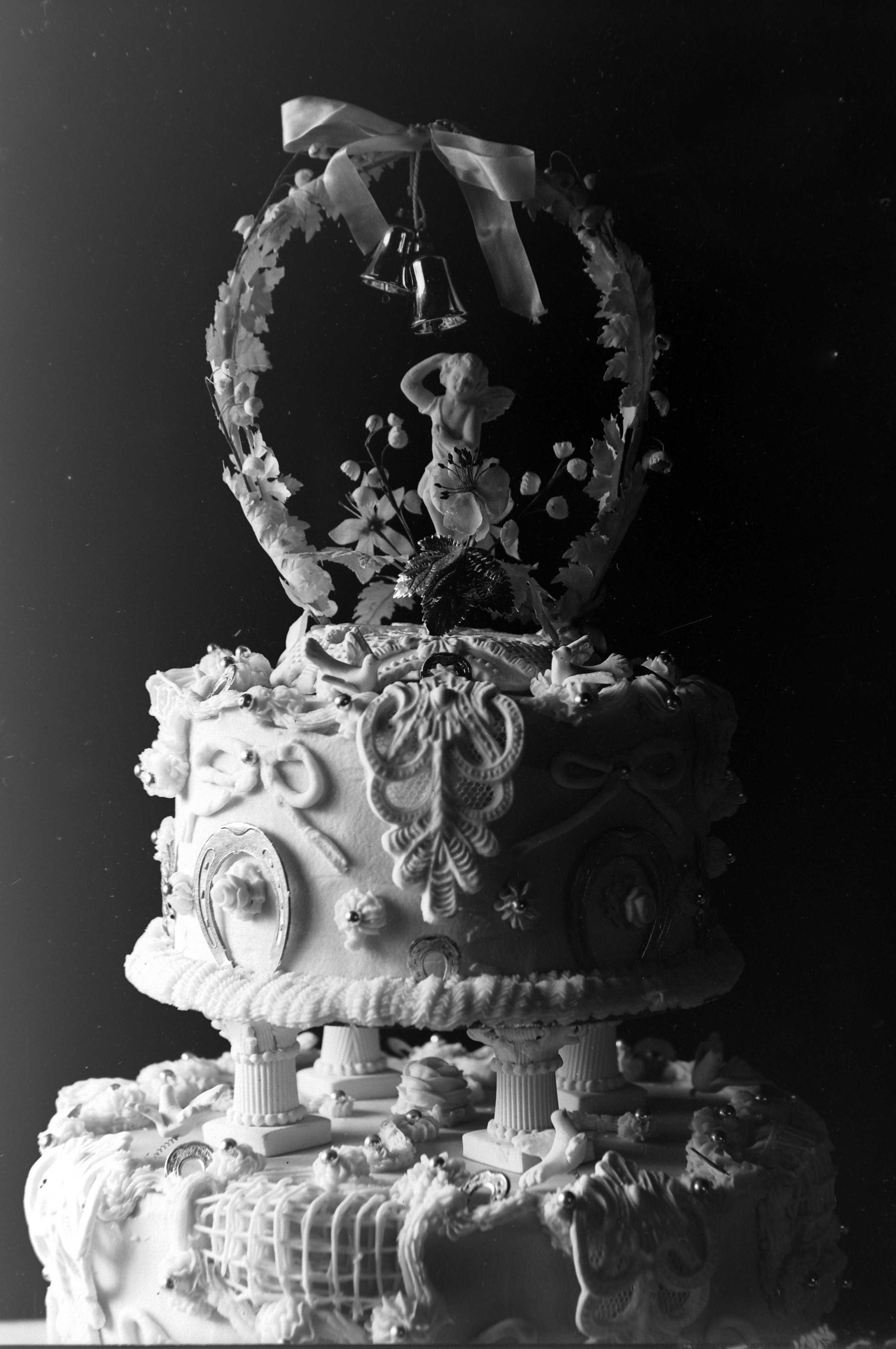 Black and white photo of a Wedding cake in the 1920s. From the Louisa Kruckenberg photographic collection.
