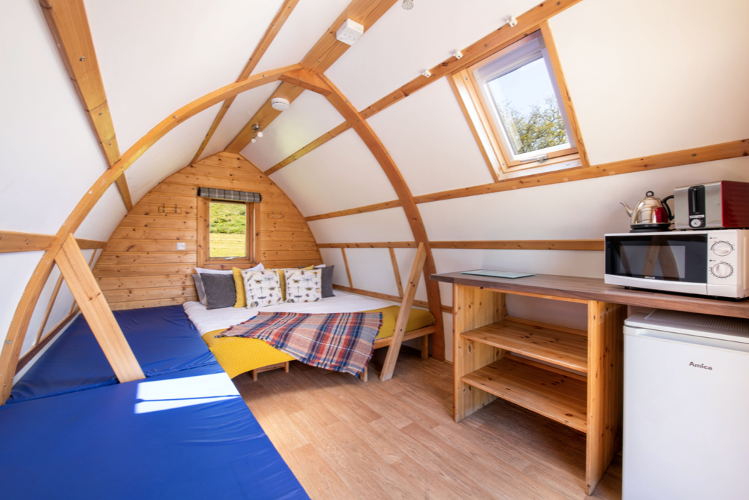 Inside glamping tent at Humble Bee Farm. Credit Darren Barnett and Studio41