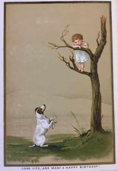 Birthday greeting card, from a mid-Victorian scrapbook thought to belong to Adeline Bruce, a relative of the Coore family of Scruton Hall.