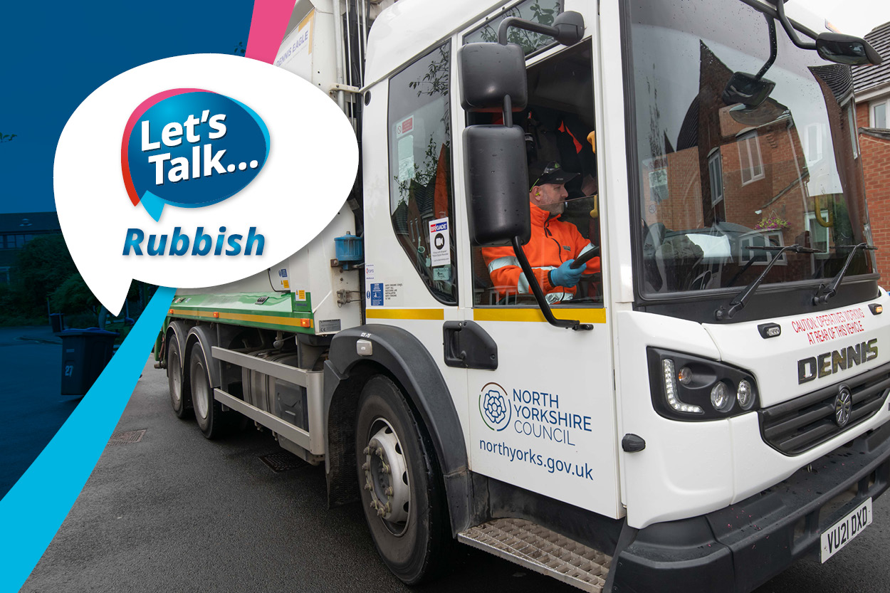 The Let's Talk Rubbish logo over a picture of a bin wagon