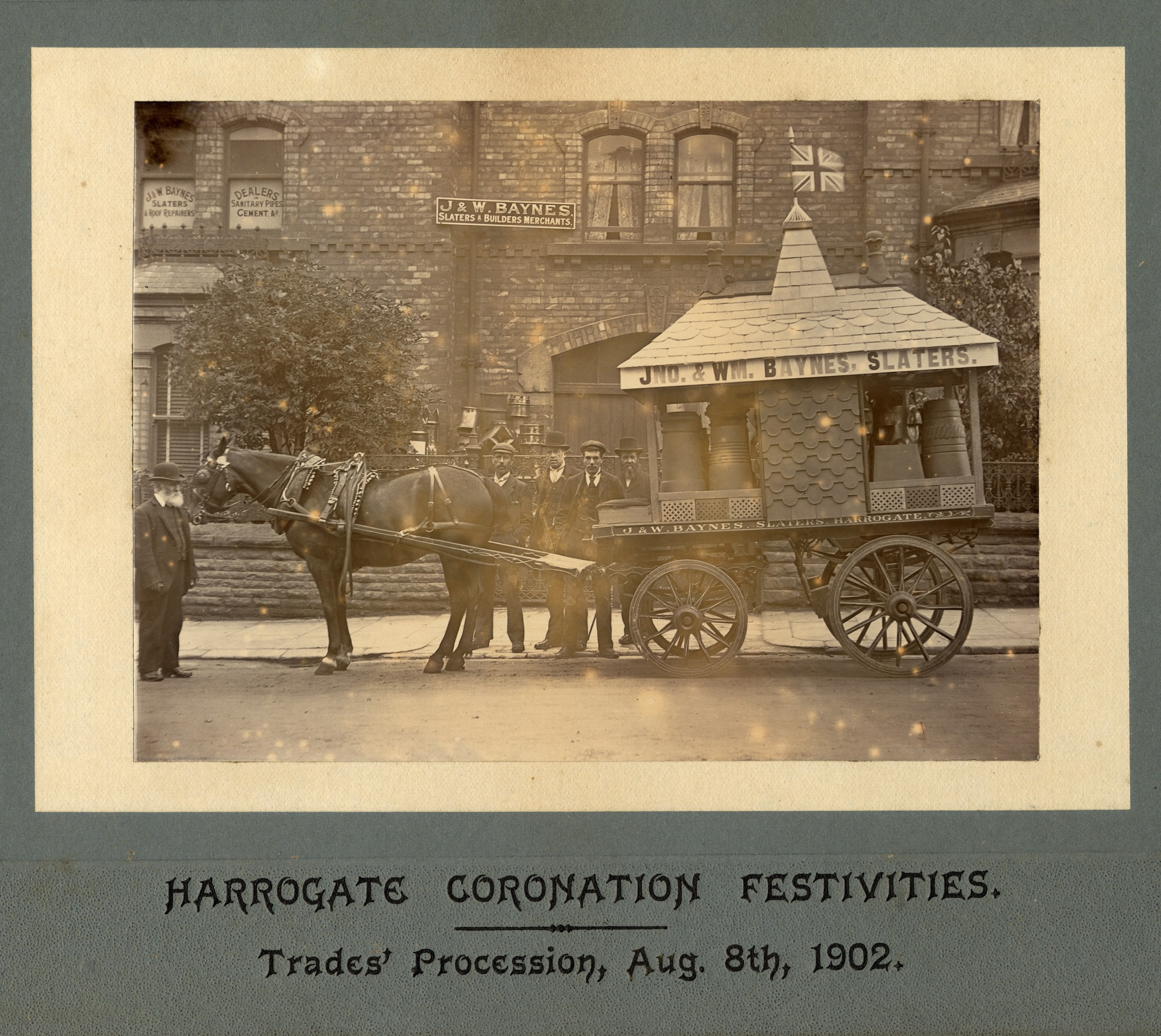 J & W Baynes’ float in Station Parade in Harrogate for the Coronation procession for King Edward VII in August 1902