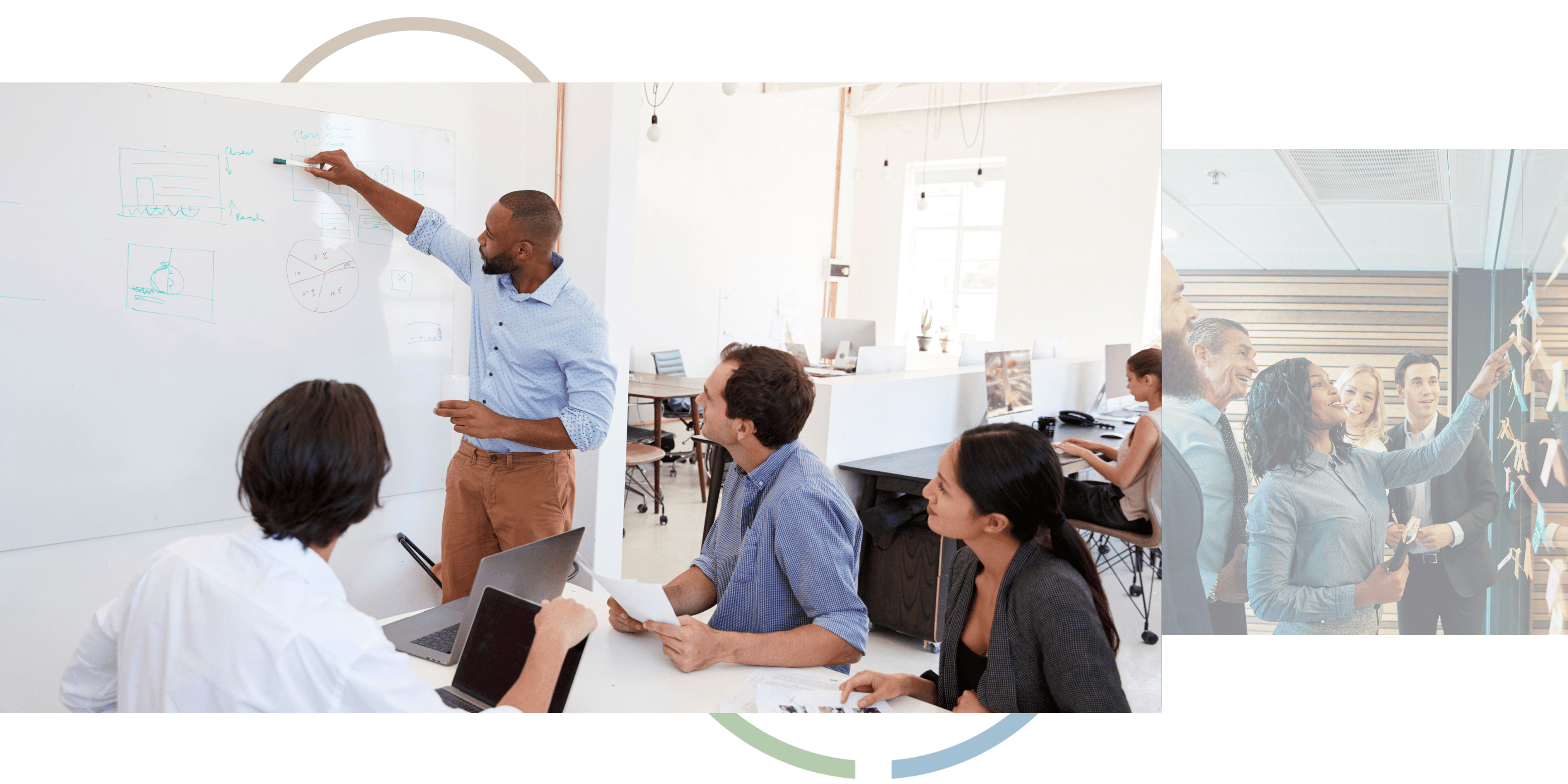 A group of people sitting looking at a person writing on a whiteboard