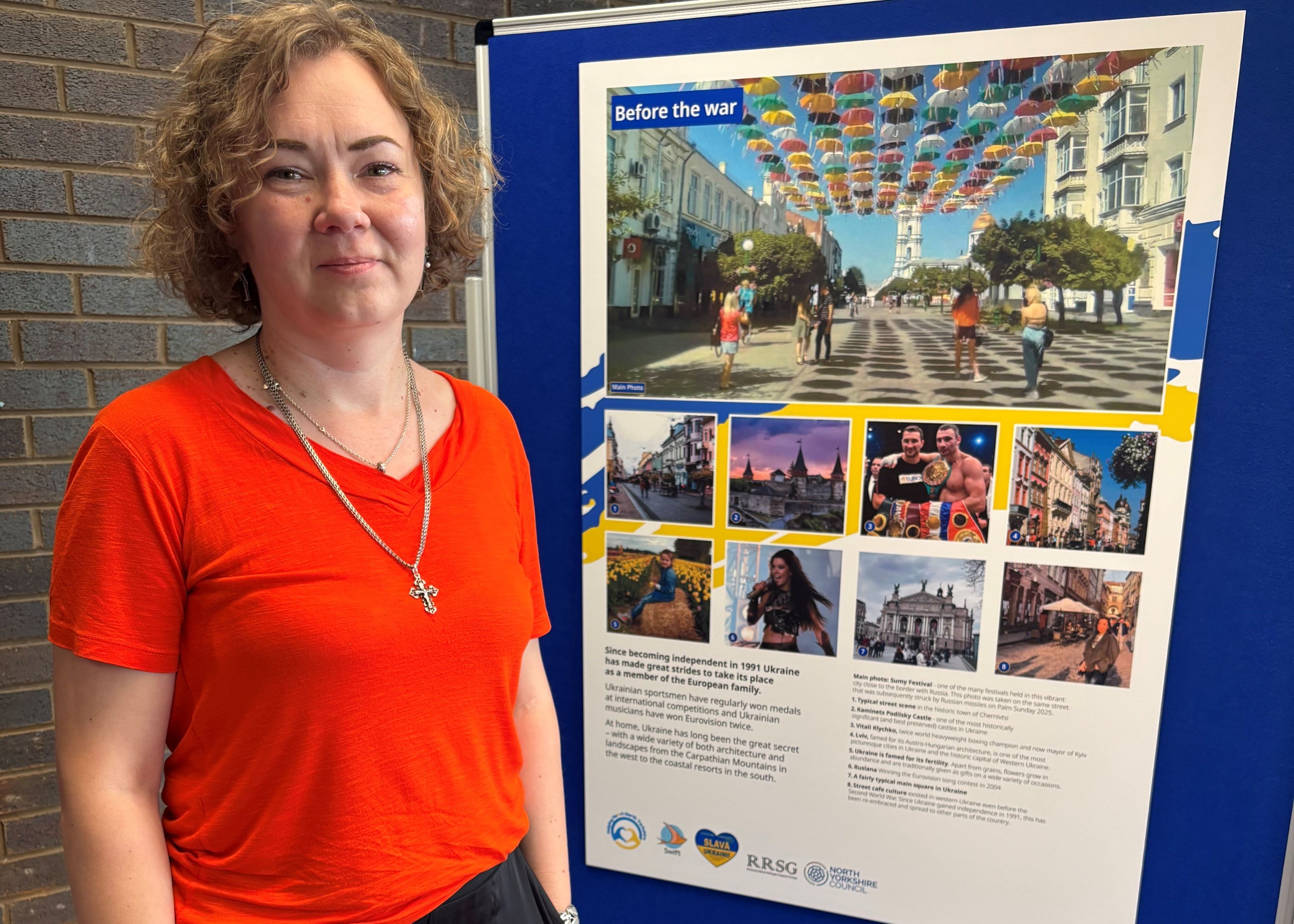 Iryna Oliinyk pictured at the Ukraine exhibition at Northallerton Library
