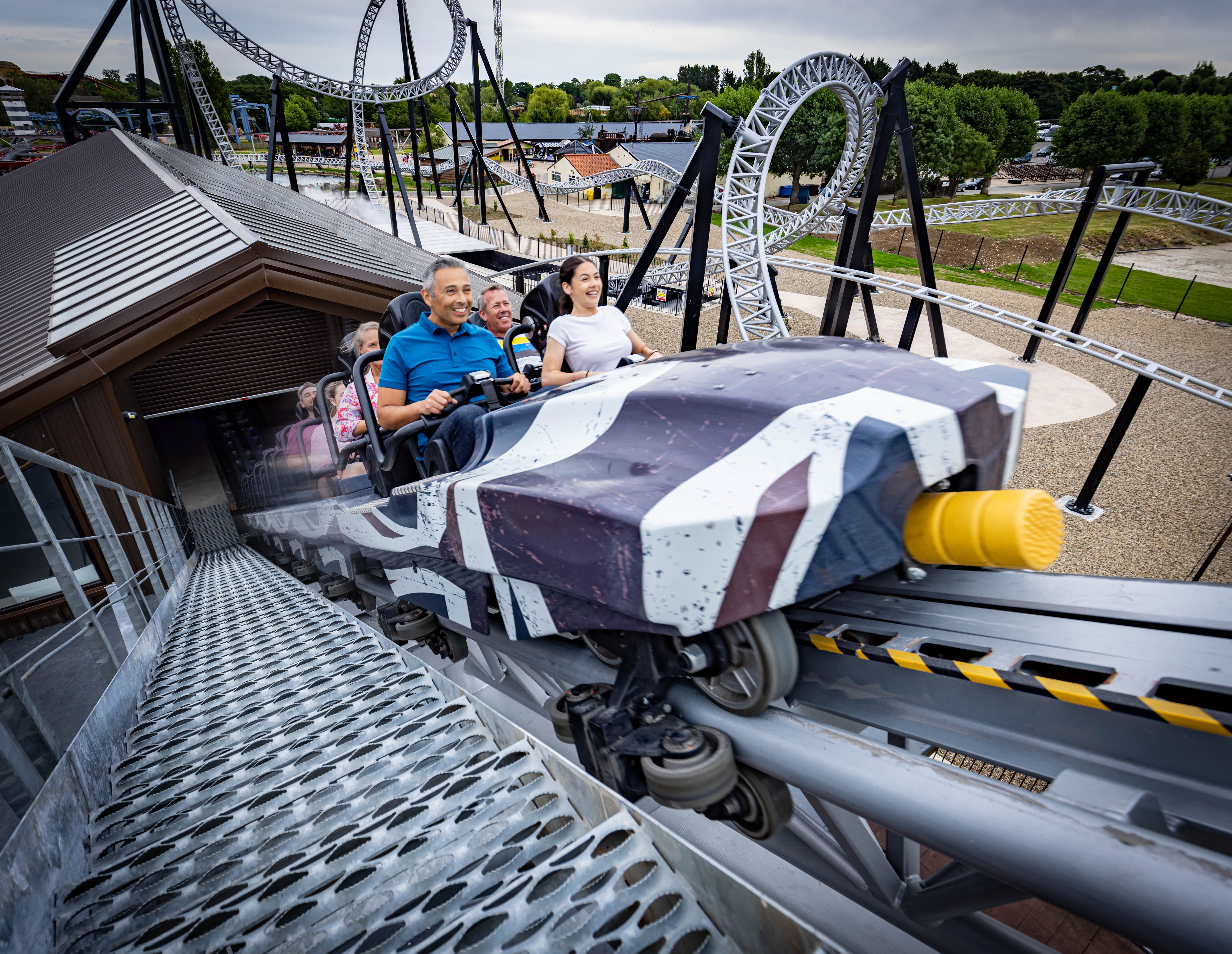 People riding the Sik rollercoaster at Flamingo Land