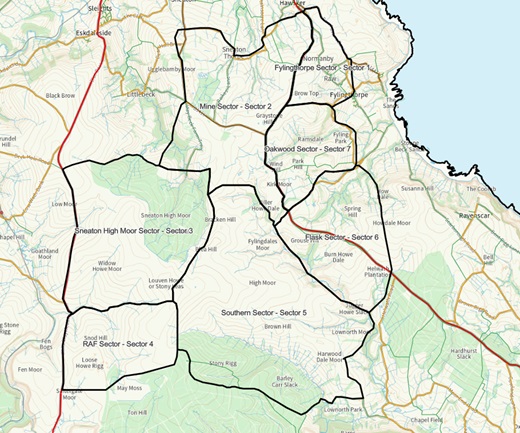 A map of the area covered by the wildfire in the Langdale area broken into sections.