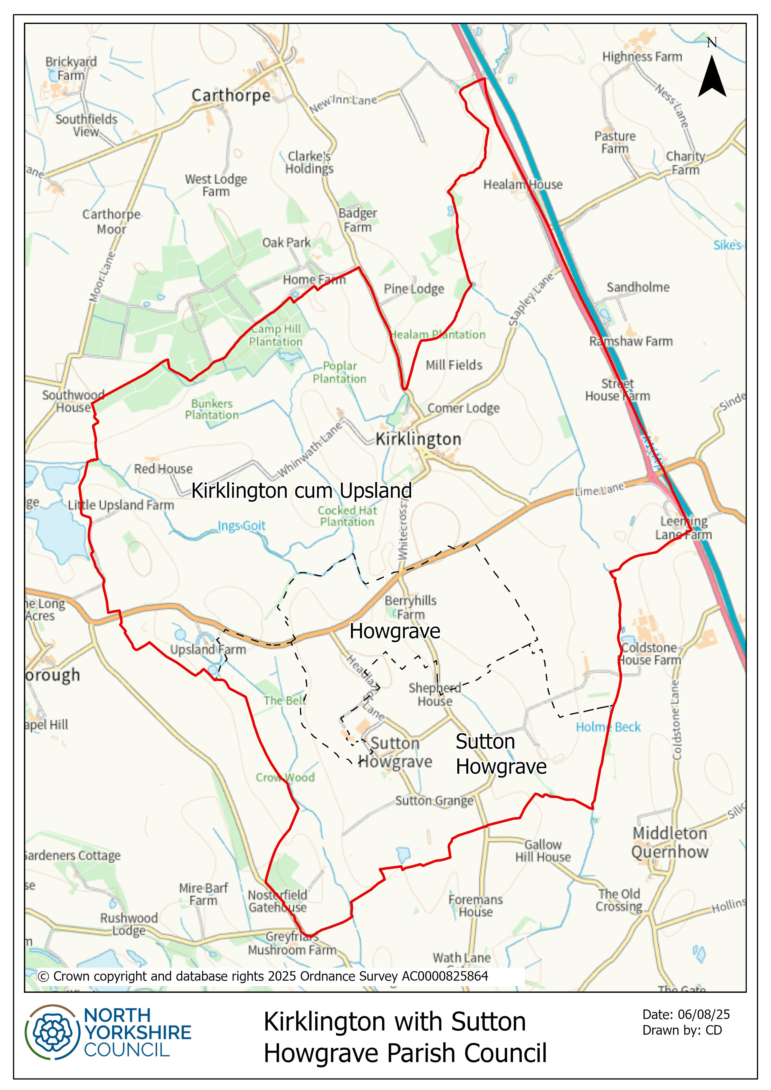 Map of Kirklington with Sutton Howgrave layout