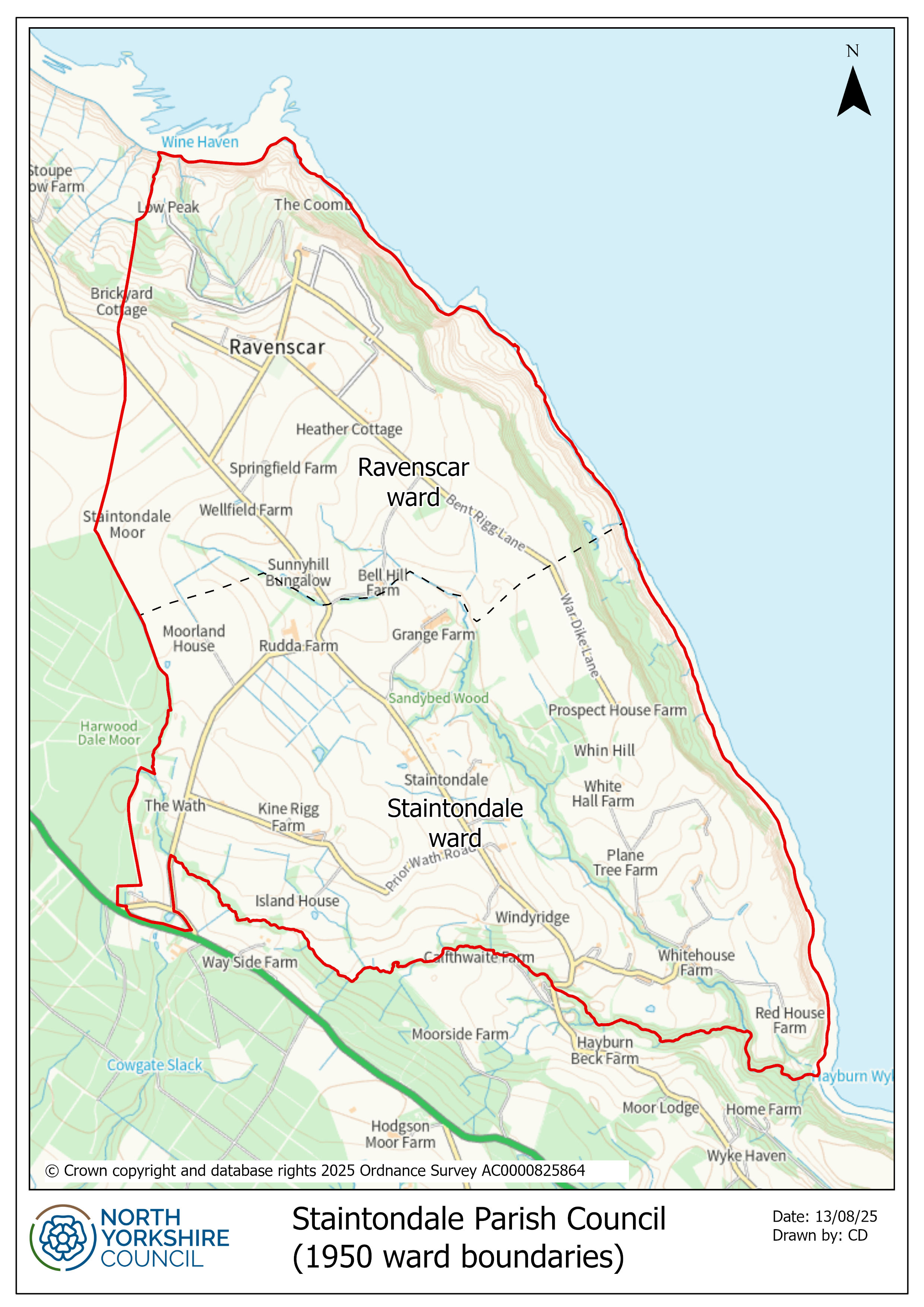 Map of Staintondale layout with 1950 ward line