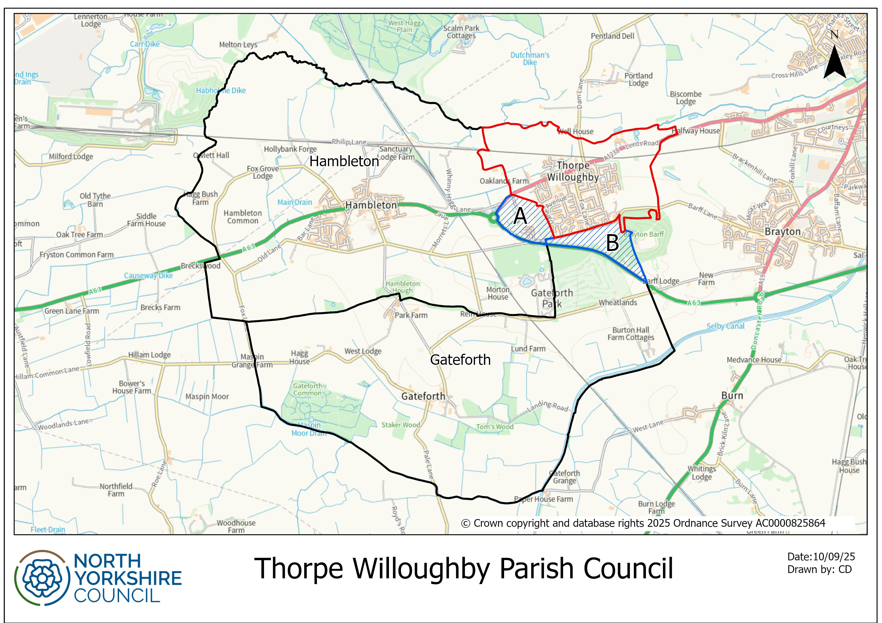 Map of Thorpe Willoughby Area