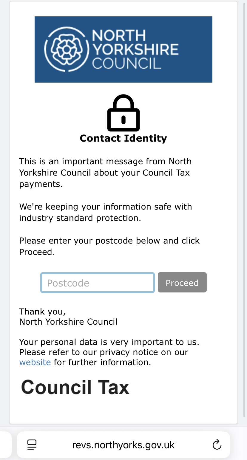 Image of a contact identity page where you will need to enter your postcode.
