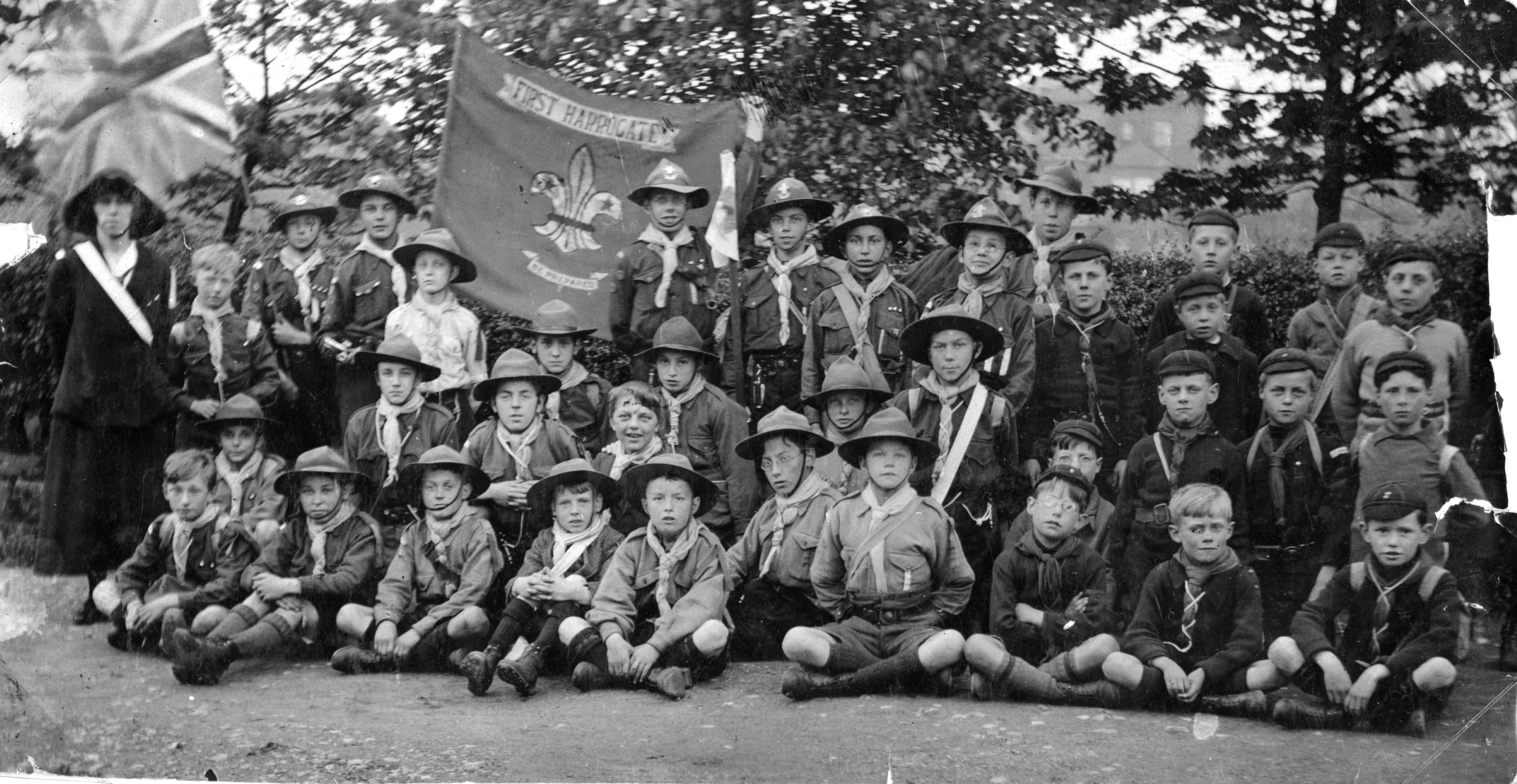 Group photograph of 1st Harrogate Scout Troop taken in 1910.