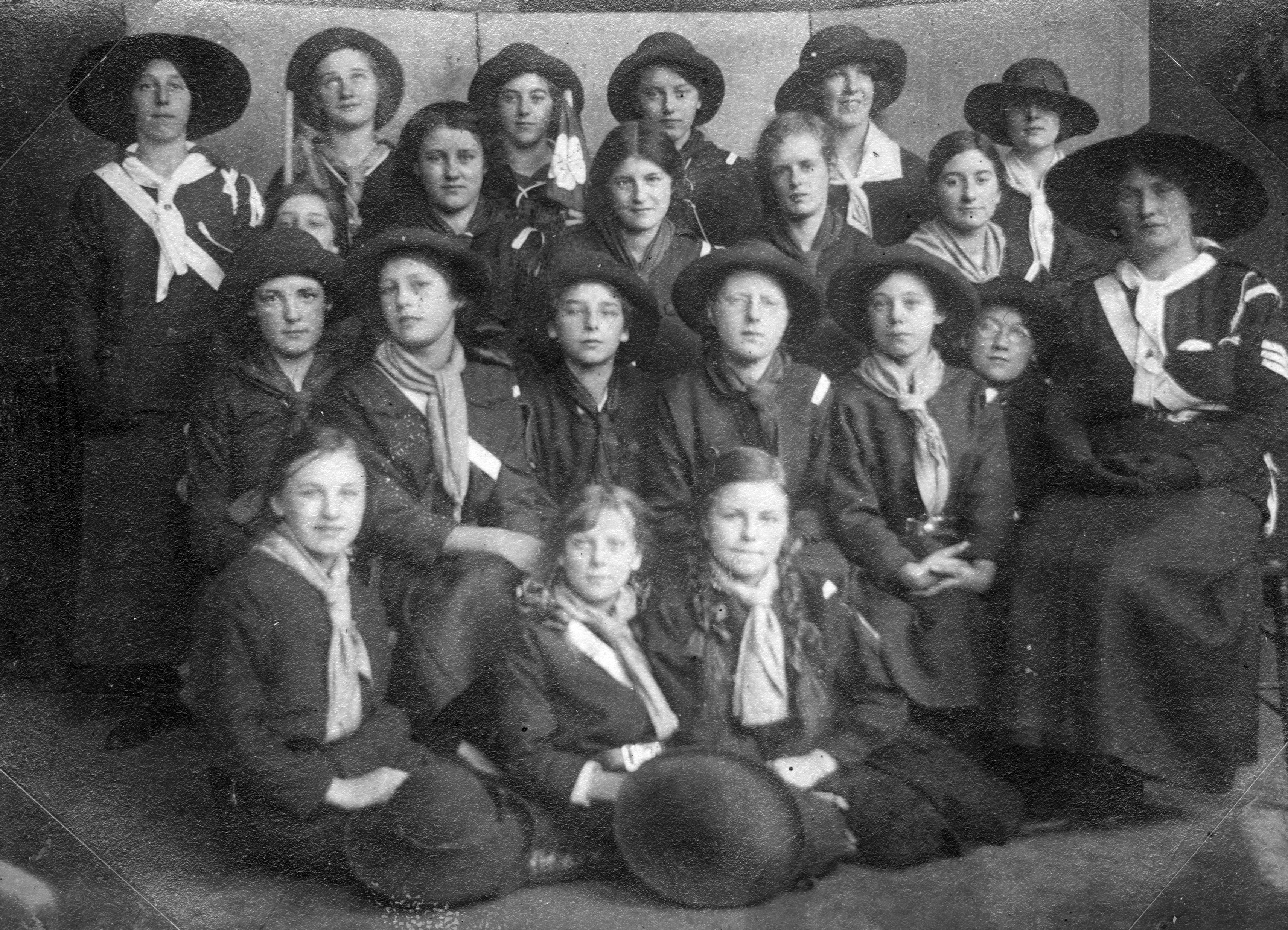 Group photograph of the Harrogate Girl Guide Troop taken in 1920.