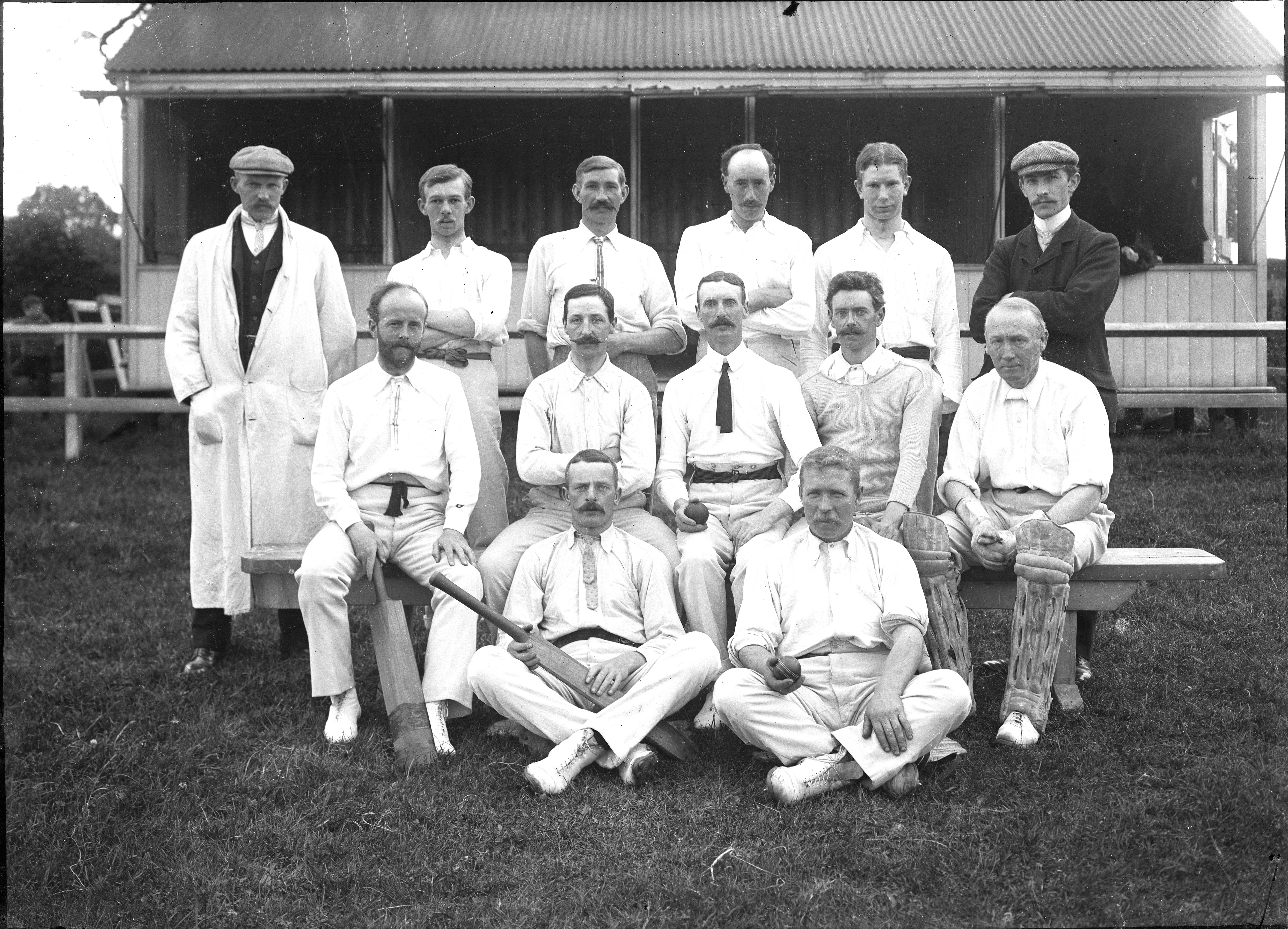 Black and white photo of the Masham cricket team