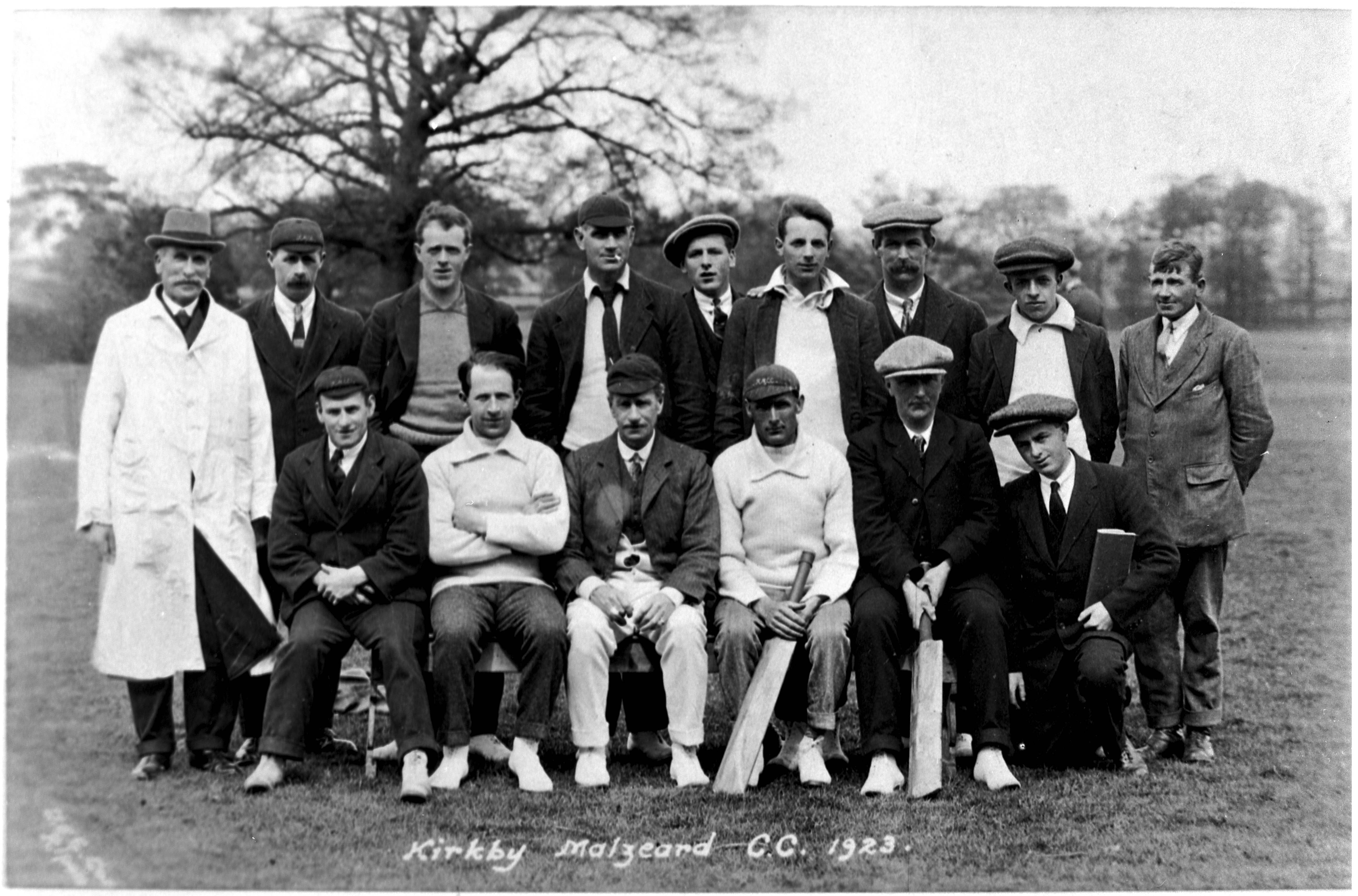 Kirkby Malzeard cricket team in 1923. This image is part of the Ripon Re-Viewed collection created by Ripon Civic Society and supported by the National Lottery Heritage Fund (NLHF).
