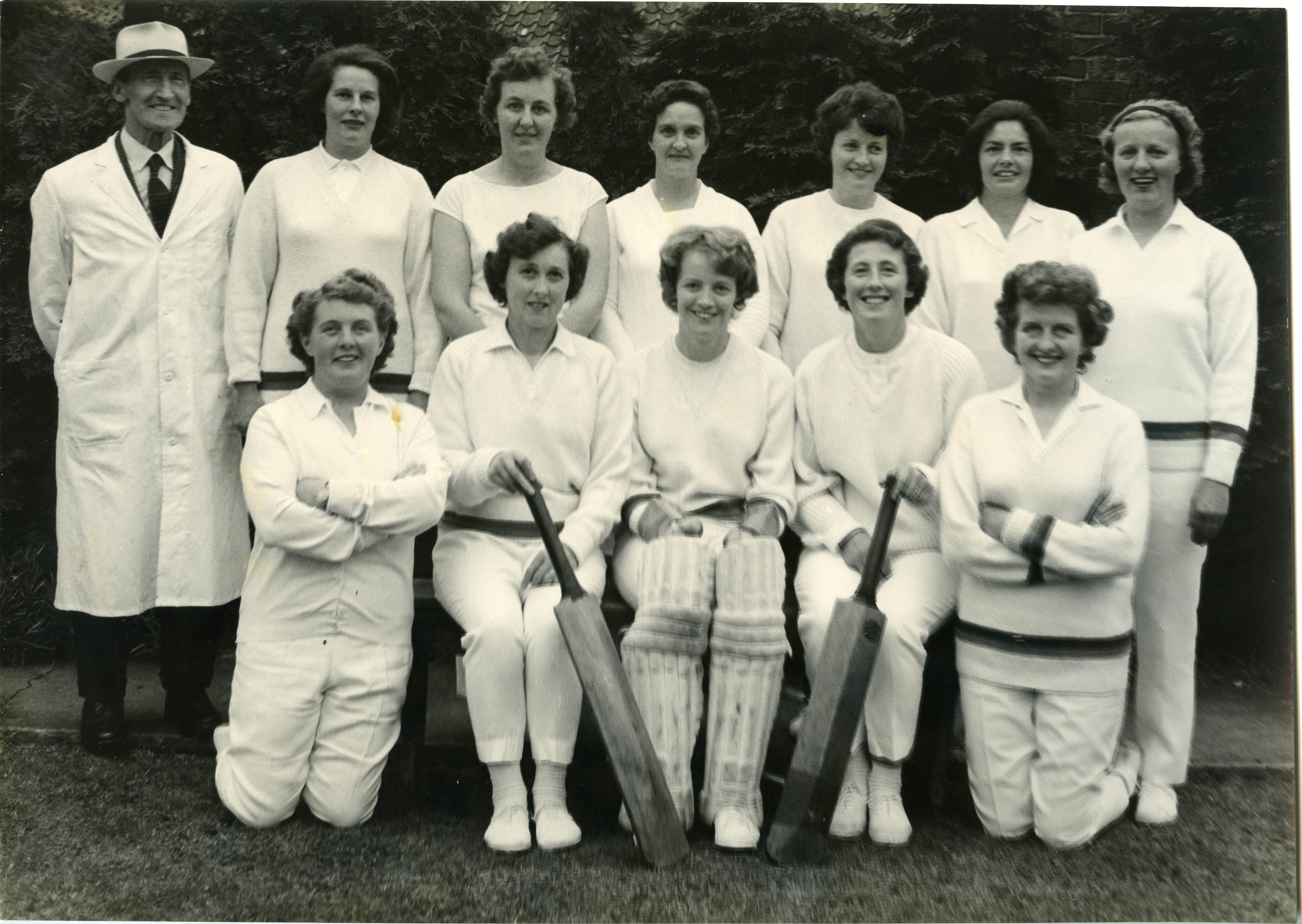 Black and white photo showing Lovesome Hill ladies’ cricket team pictured in 1953